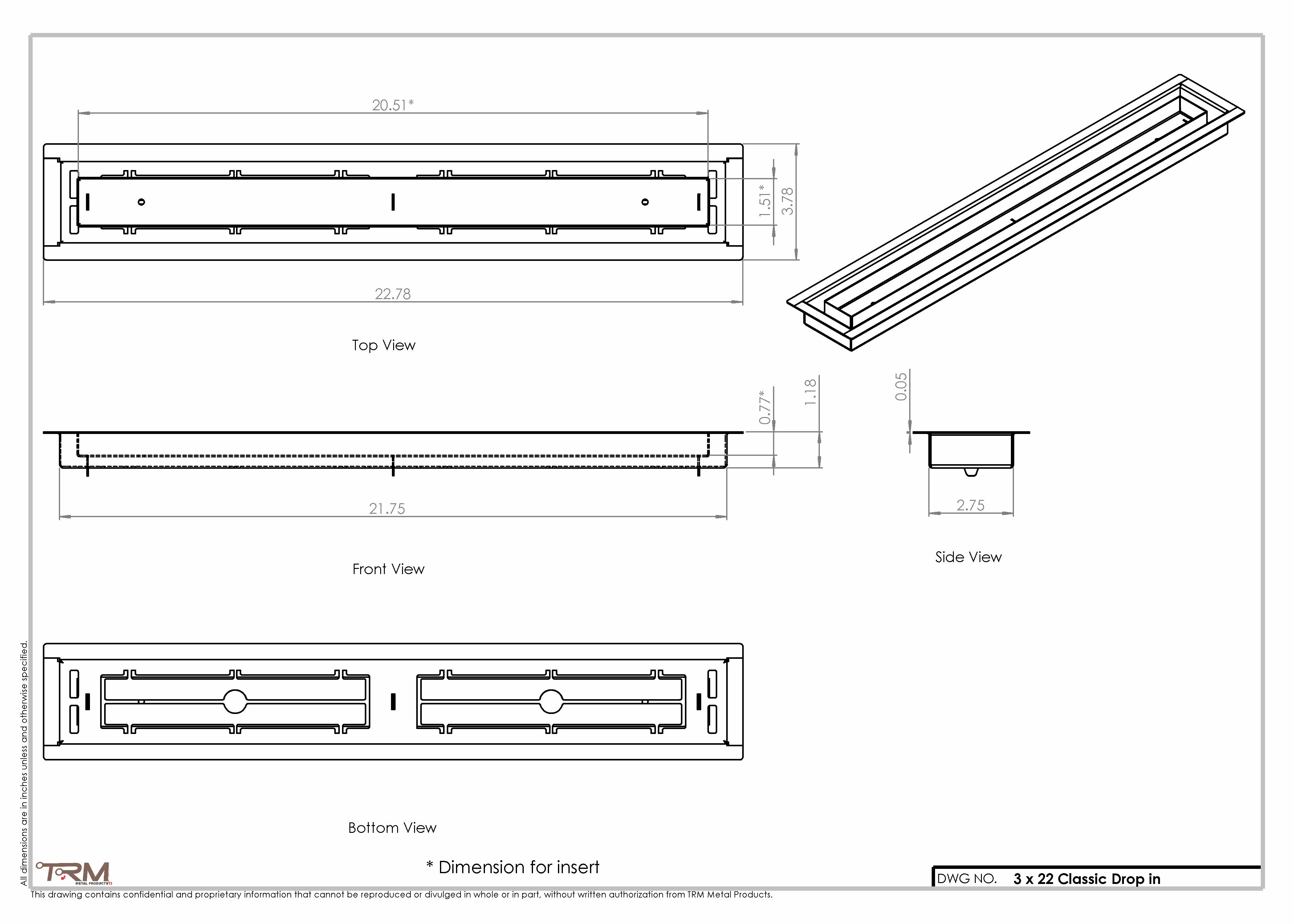 3x22 Classic Drop-in Air Vent, Flush Floor-Matching, All Metal, Floor Vent Cover (22x3) - Image 2