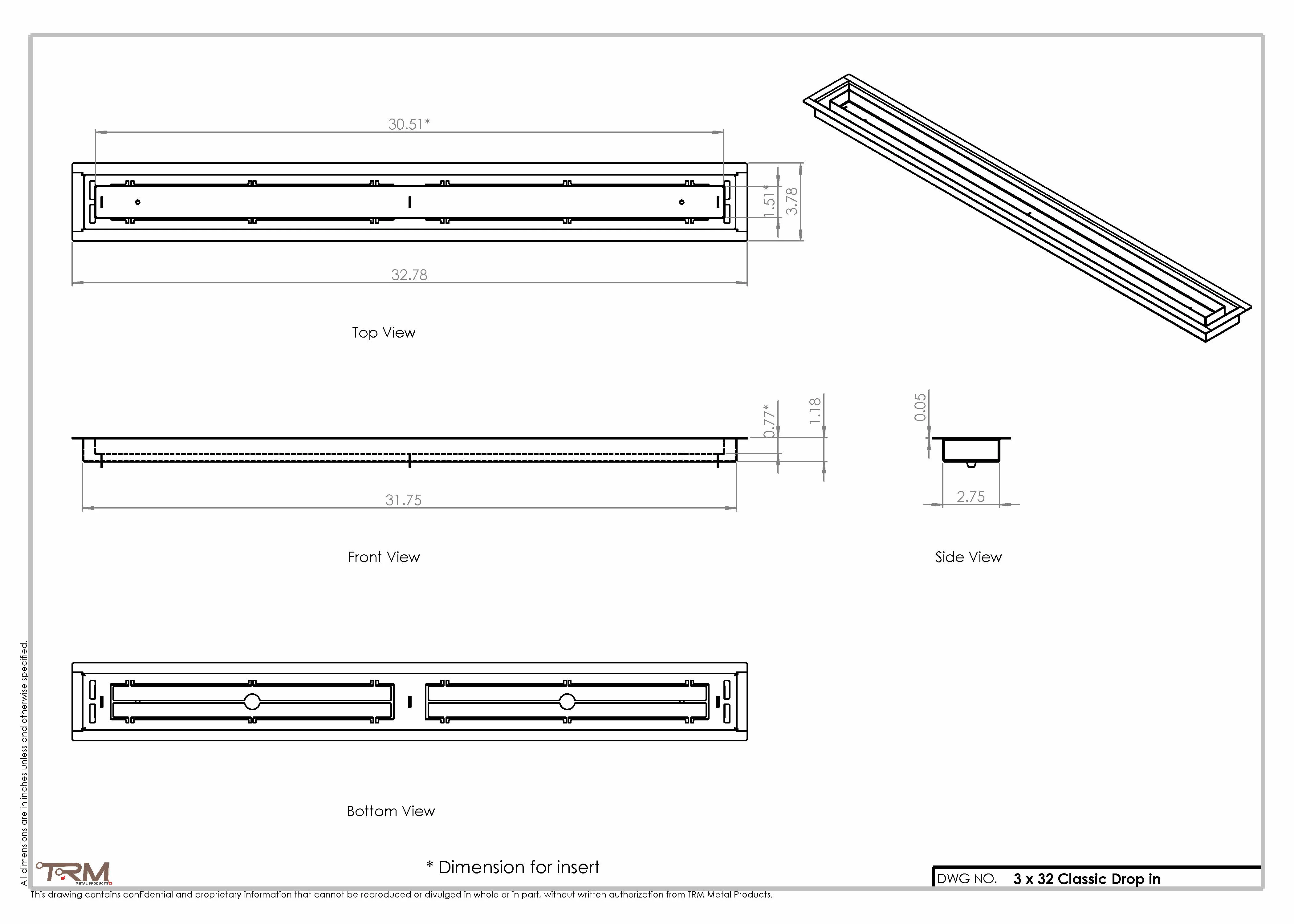 3x32 Classic Drop-in Air Vent, Flush Floor-Matching, All Metal, Floor Vent Cover (32x3) - Image 2