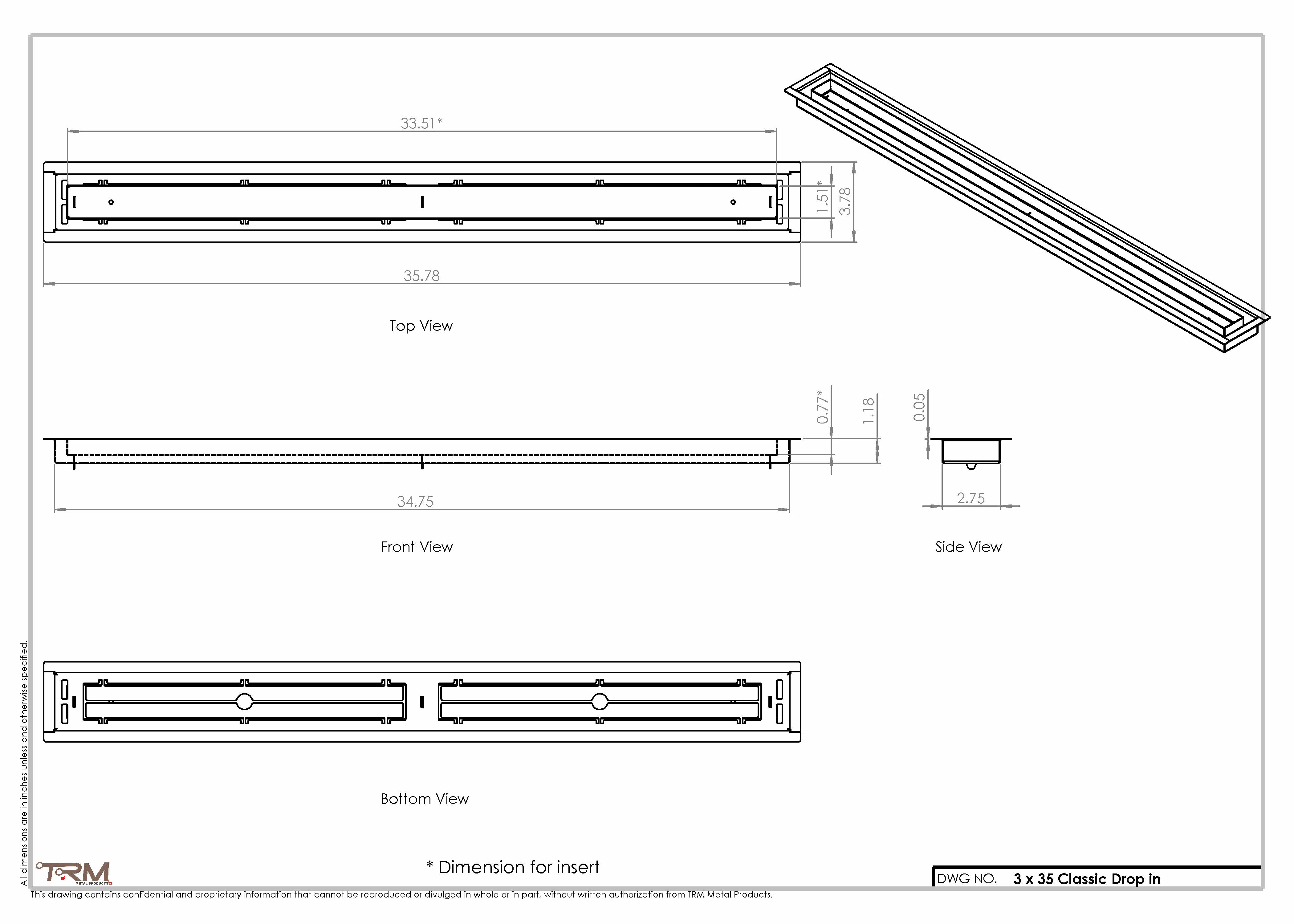 3x35 Classic Drop-in Air Vent, Flush Floor-Matching, All Metal, Floor Vent Cover (35x3) - Image 2