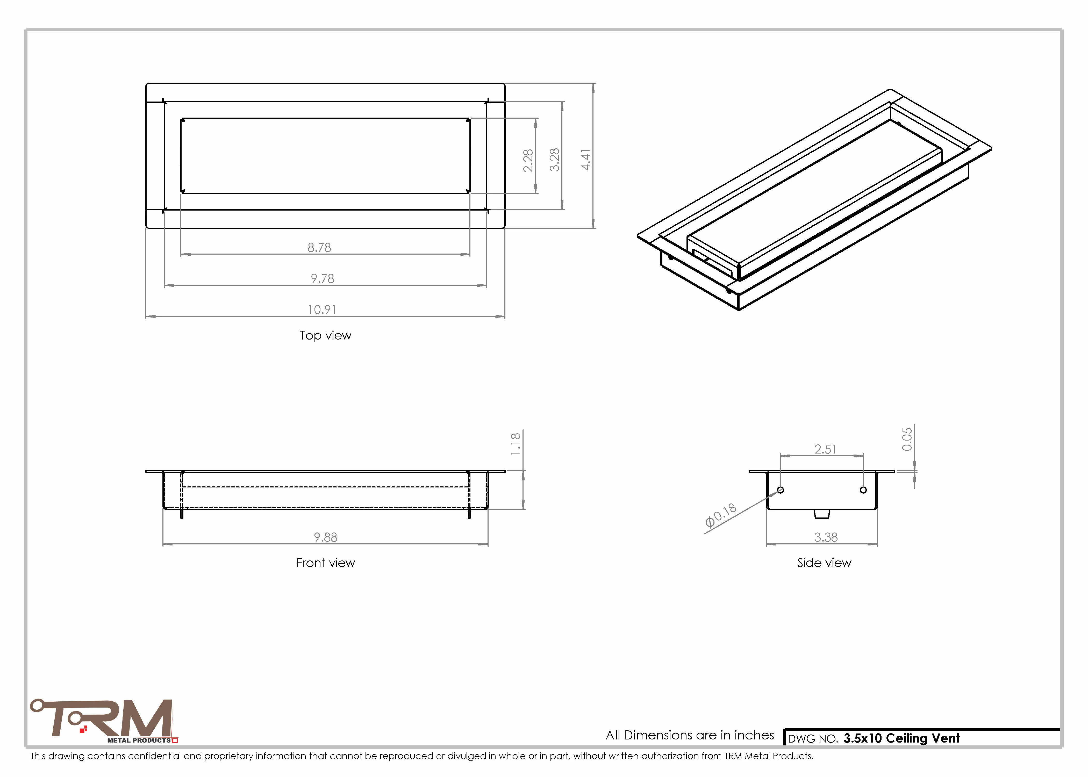 3.5x10 - Modern-Ceiling-Vent Cover-TRM Metal - 10x3.5 - Image 2