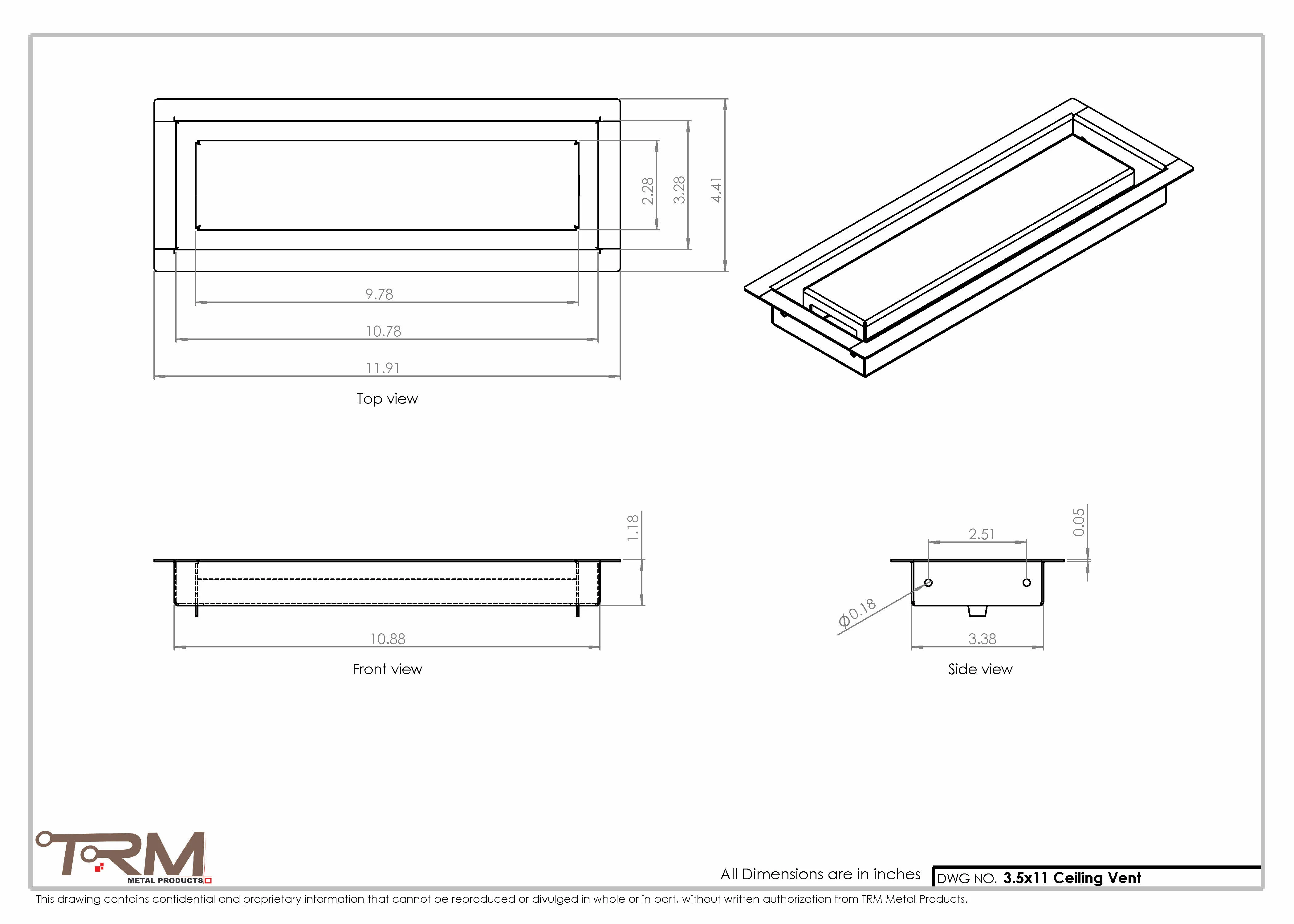 3.5x11 - Modern-Ceiling-Vent Cover-TRM Metal - 11x3.5 - Image 2