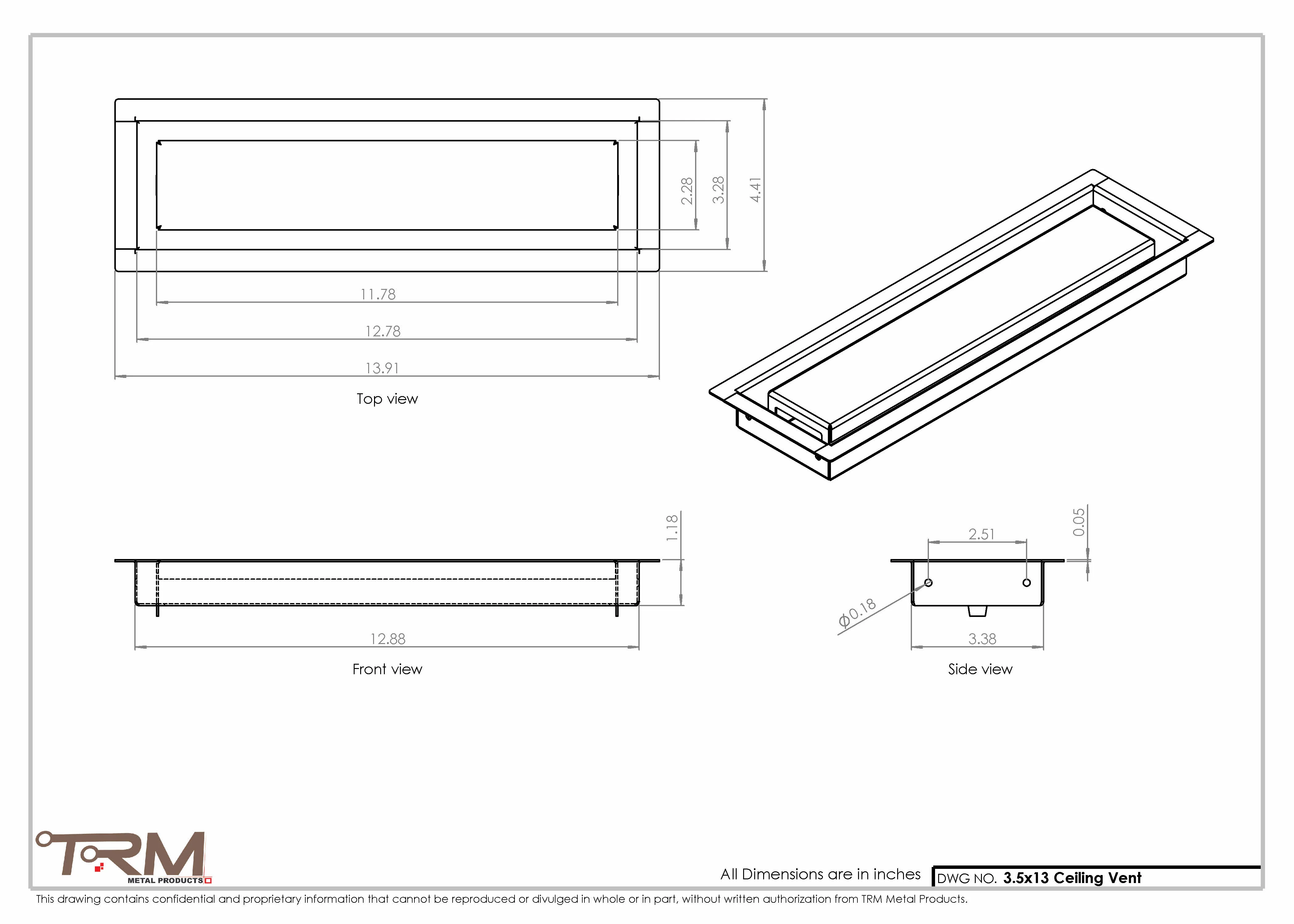 3.5x13 - Modern-Ceiling-Vent Cover-TRM Metal - 13x3.5 - Image 2