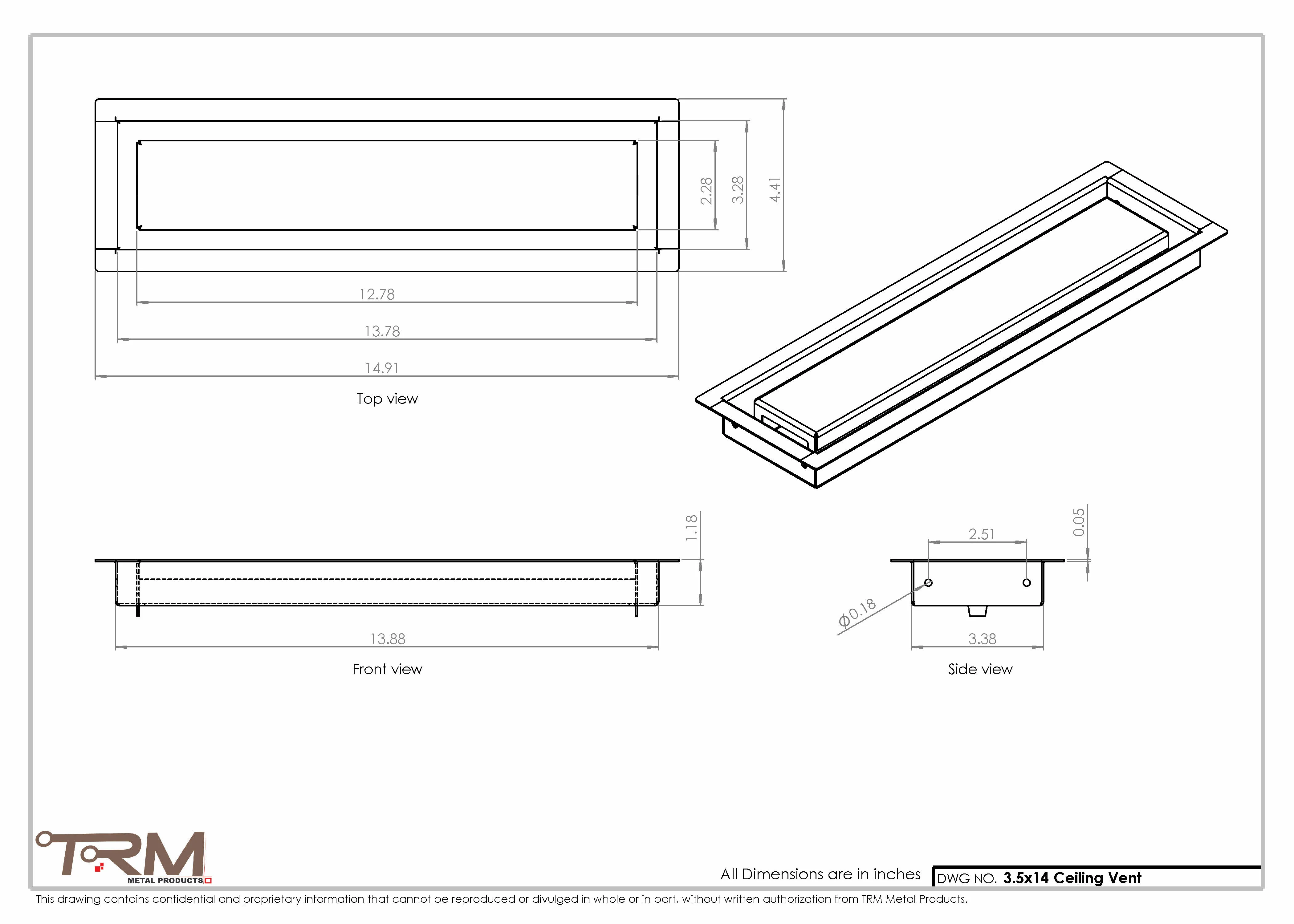 3.5x14 - Modern-Ceiling-Vent Cover-TRM Metal - 14x3.5 - Image 2