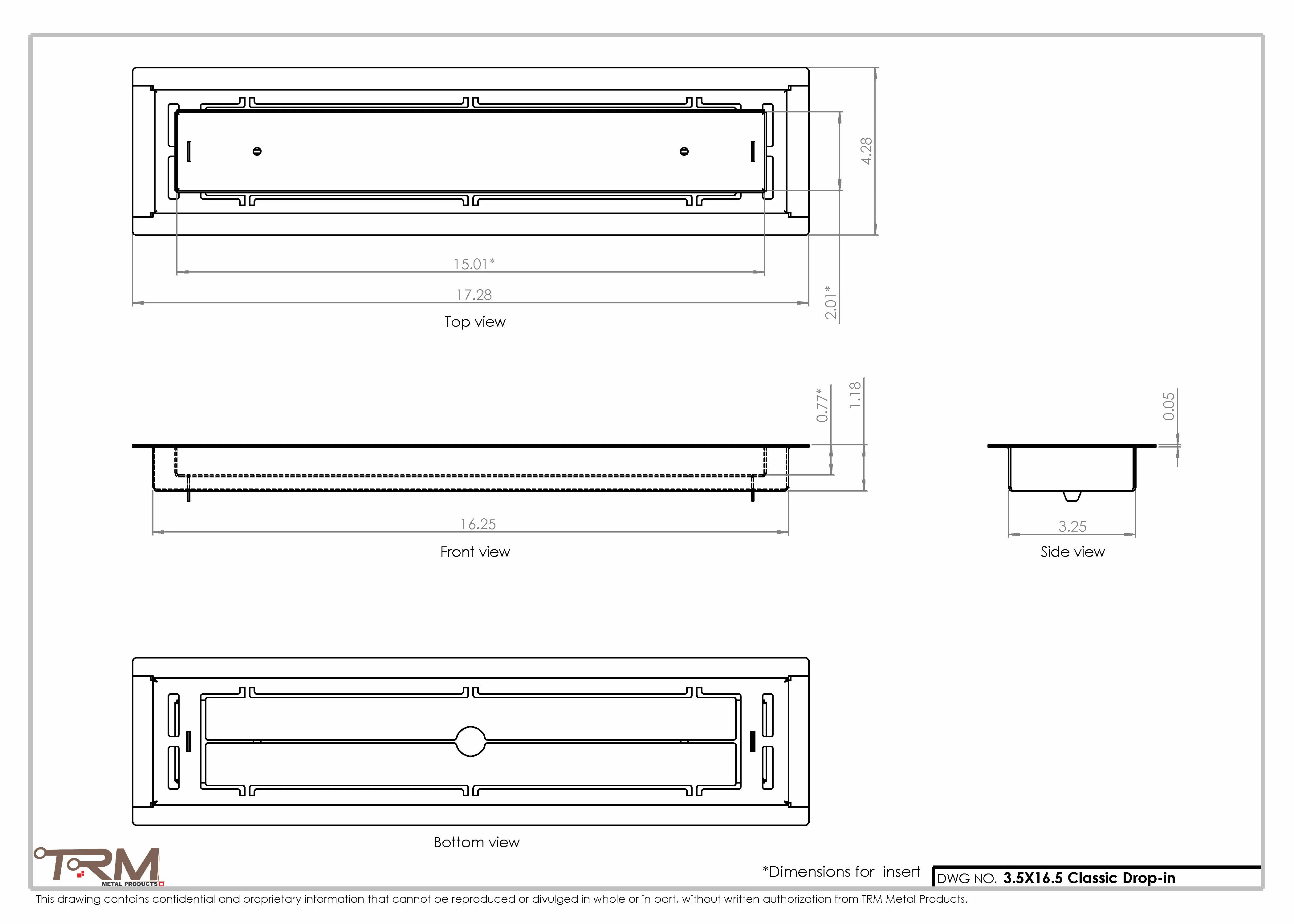 3.5x16.5 - Classic Drop-in Air Vent, Flush Floor-Matching, All Metal, Floor Vent Cover - TRM Metal 16.5x3.5 - Image 2