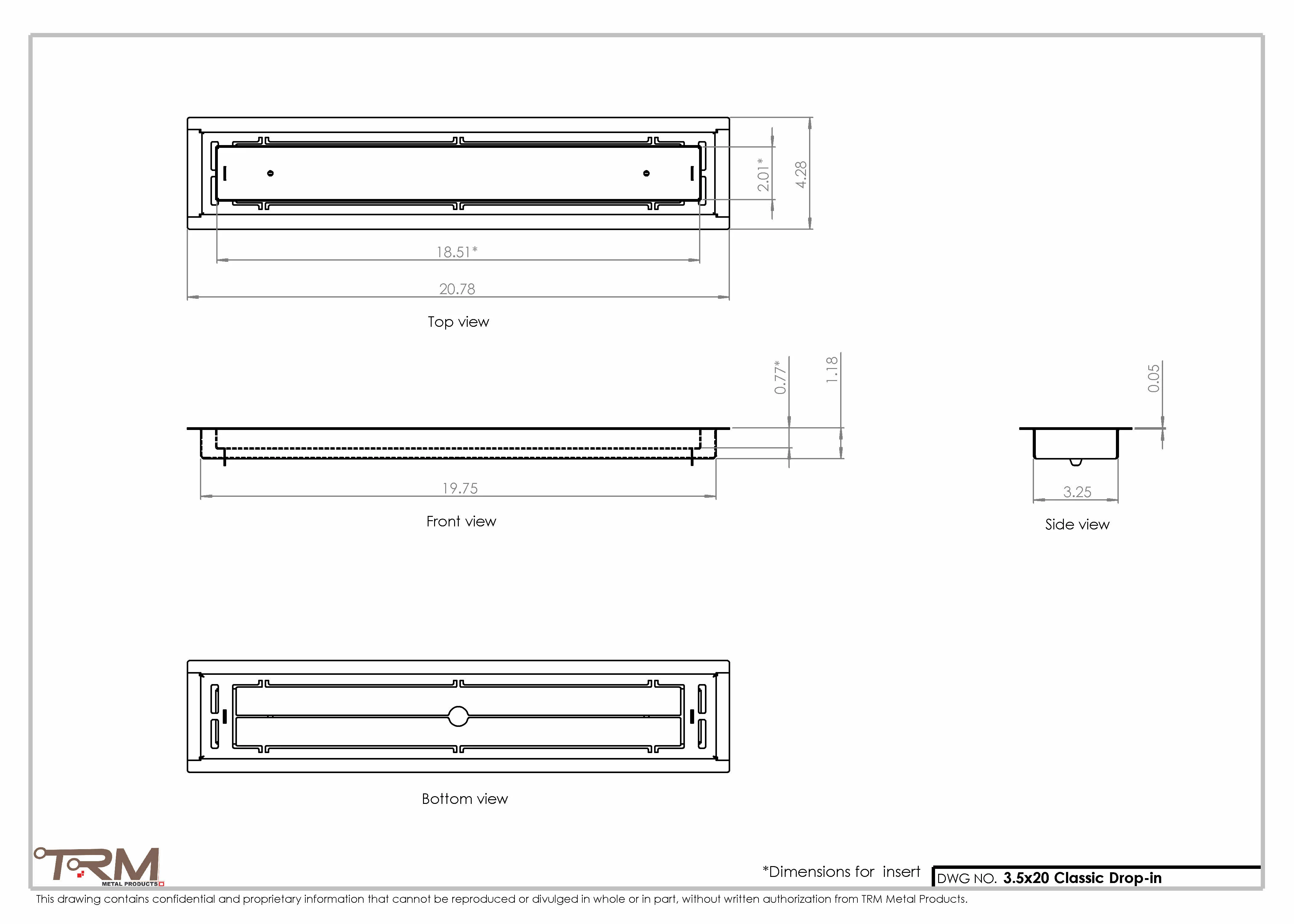 3.5x20 - Classic Drop-in Air Vent, Flush Floor-Matching, All Metal, Floor Vent Cover - TRM Metal  20x3.5 - Image 2