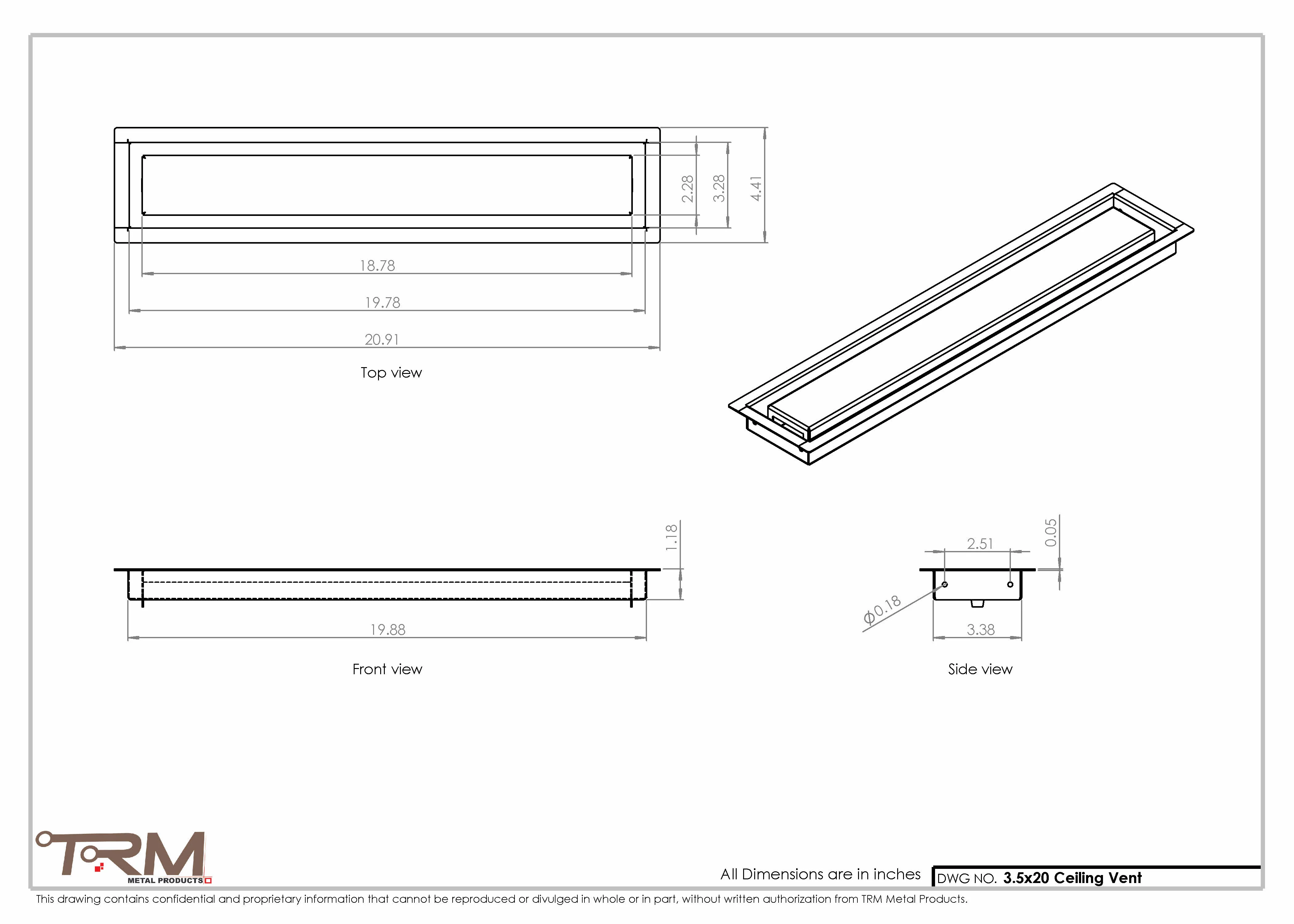 3.5x20 - Modern-Ceiling-Vent Cover-TRM Metal - 20x3.5 - Image 2