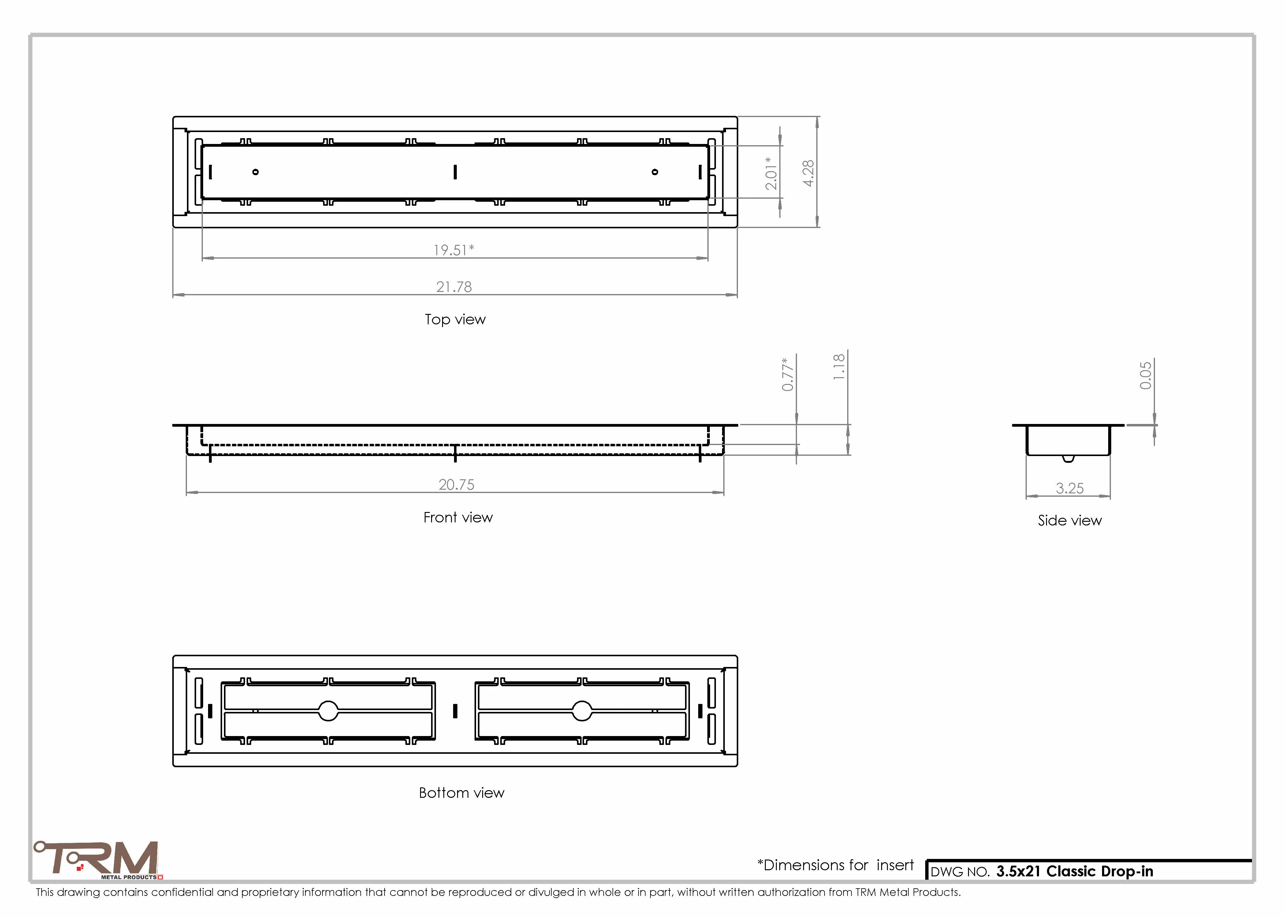 3.5x21 - Classic Drop-in Air Vent, Flush Floor-Matching, All Metal, Floor Vent Cover - TRM Metal  21x3.5 - Image 2
