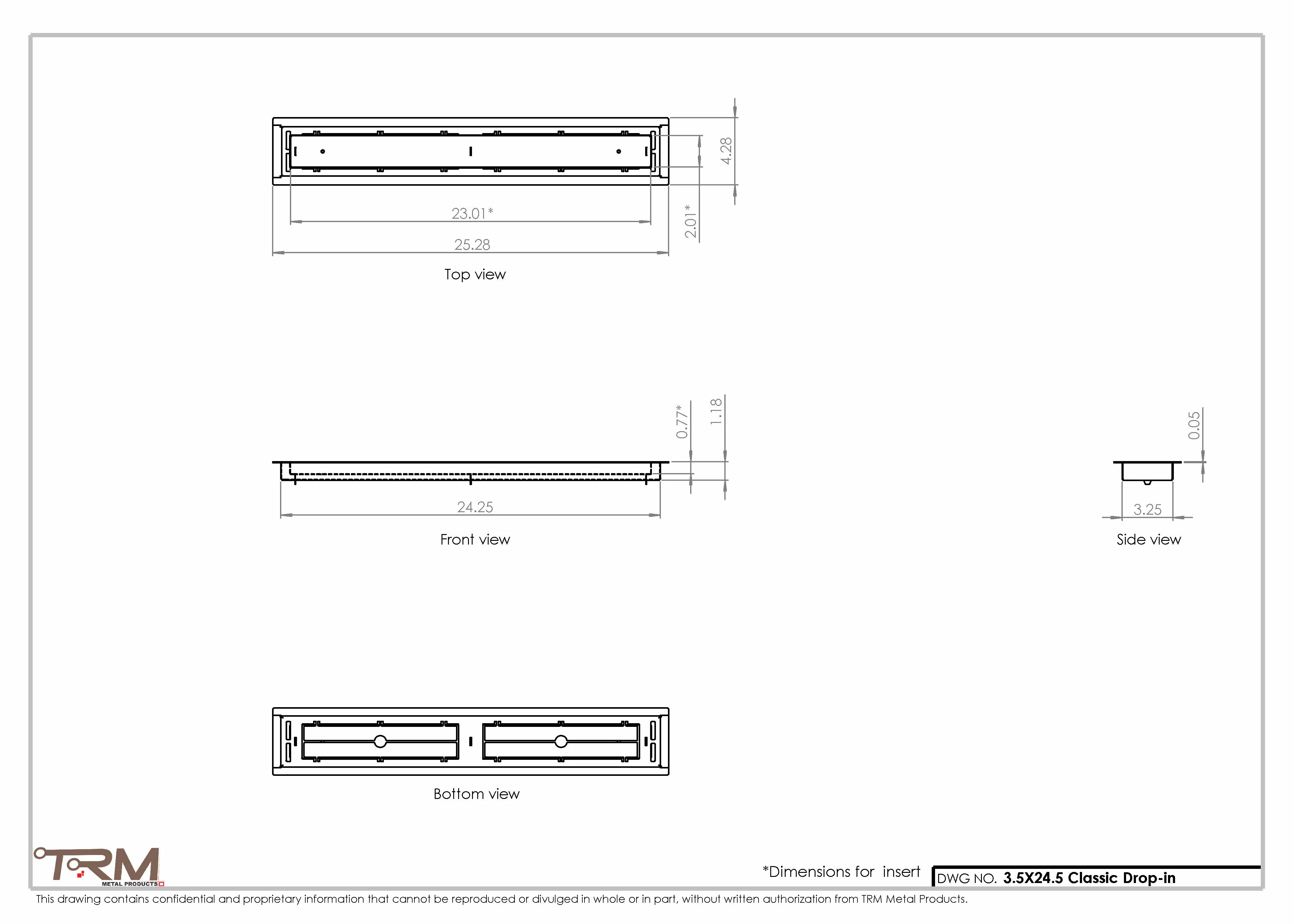 3.5x24.5 - Classic Drop-in Air Vent, Flush Floor-Matching, All Metal, Floor Vent Cover - TRM Metal  24.5x3.5 - Image 2