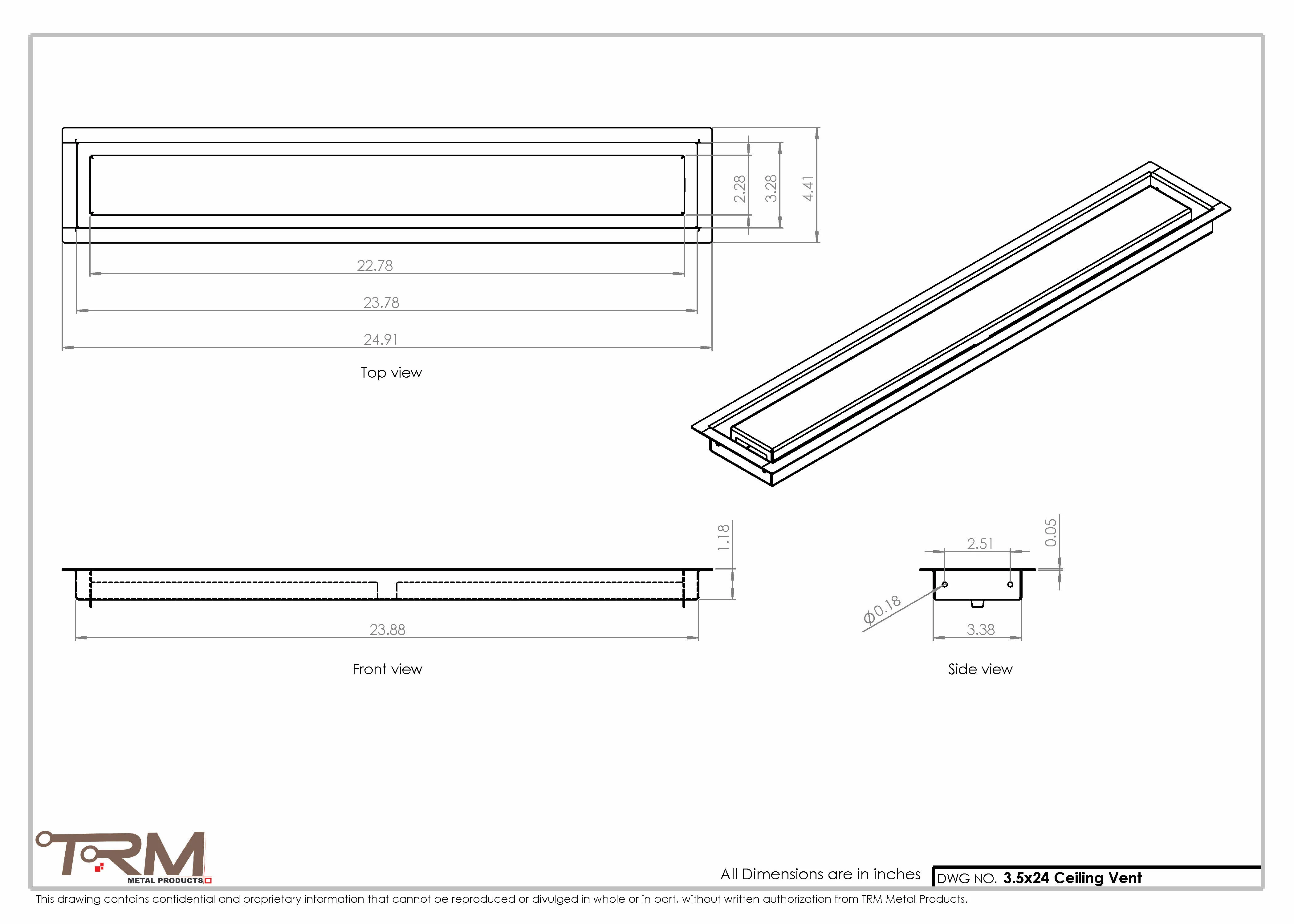 3.5x24 - Modern-Ceiling-Vent Cover-TRM Metal - 24x3.5 - Image 2