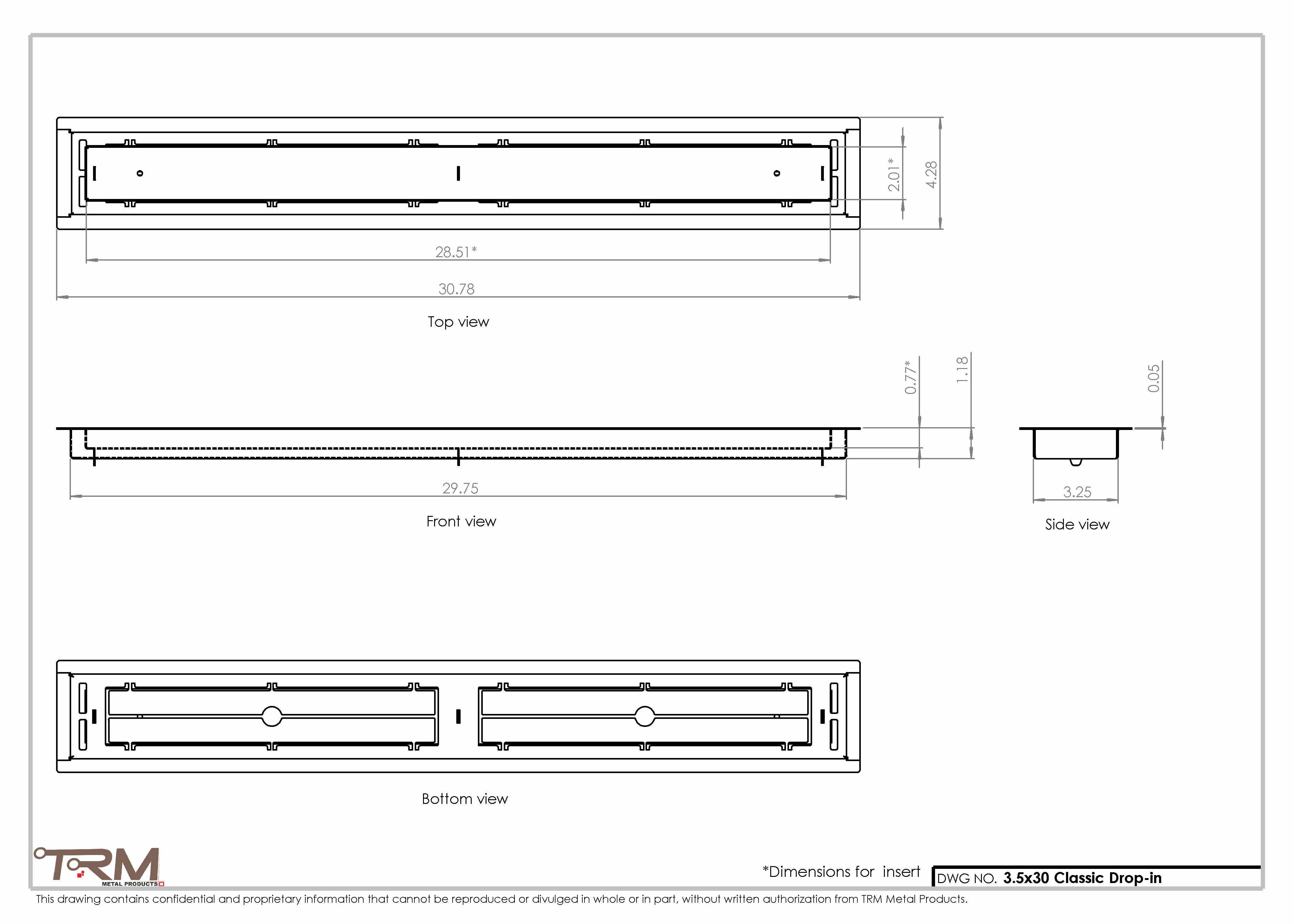 3.5x30 - Classic Drop-in Air Vent, Flush Floor-Matching, All Metal, Floor Vent Cover - TRM Metal  30x3.5 - Image 2