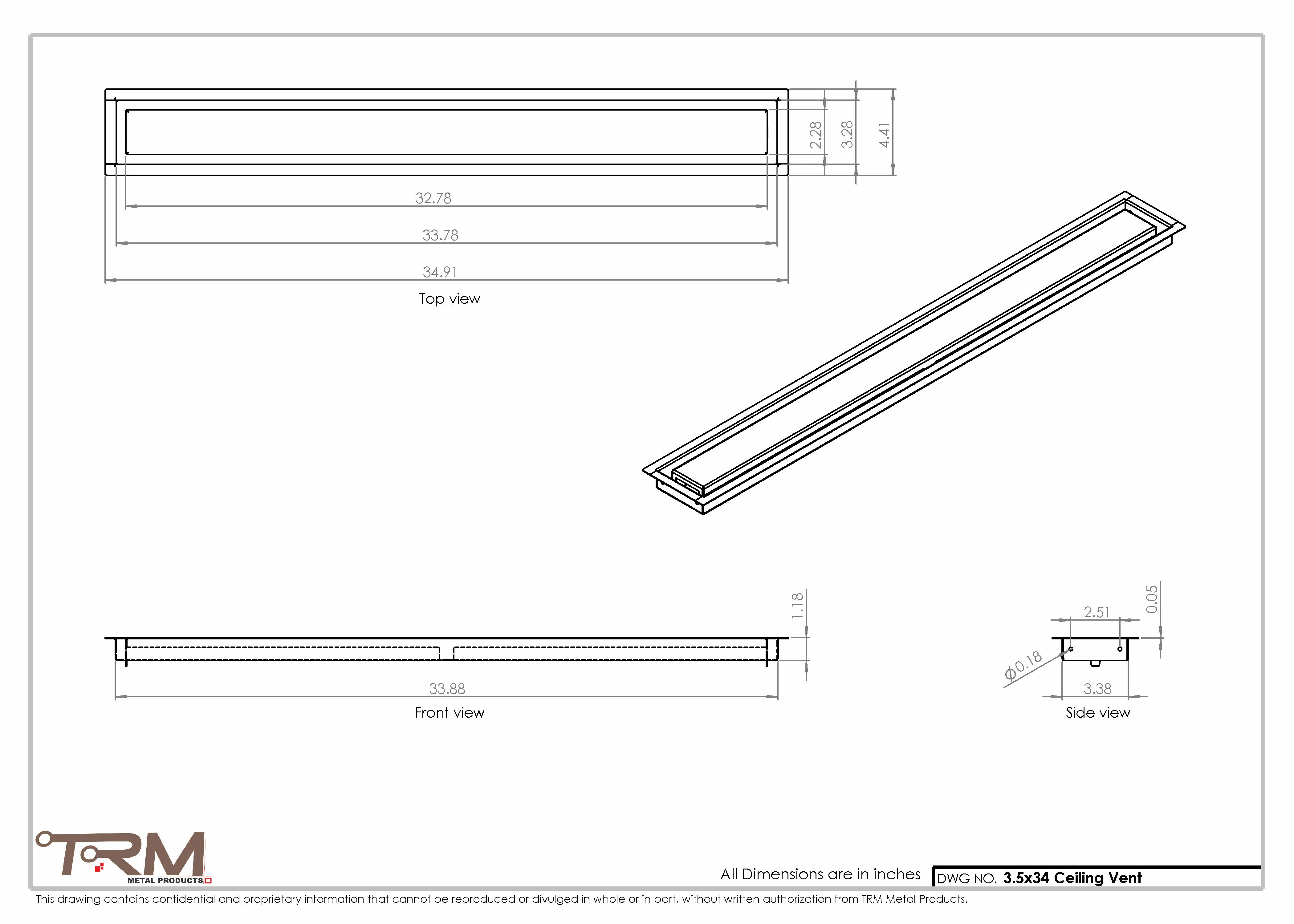 3.5x34 - Modern-Ceiling-Vent Cover-TRM Metal - 34x3.5 - Image 2