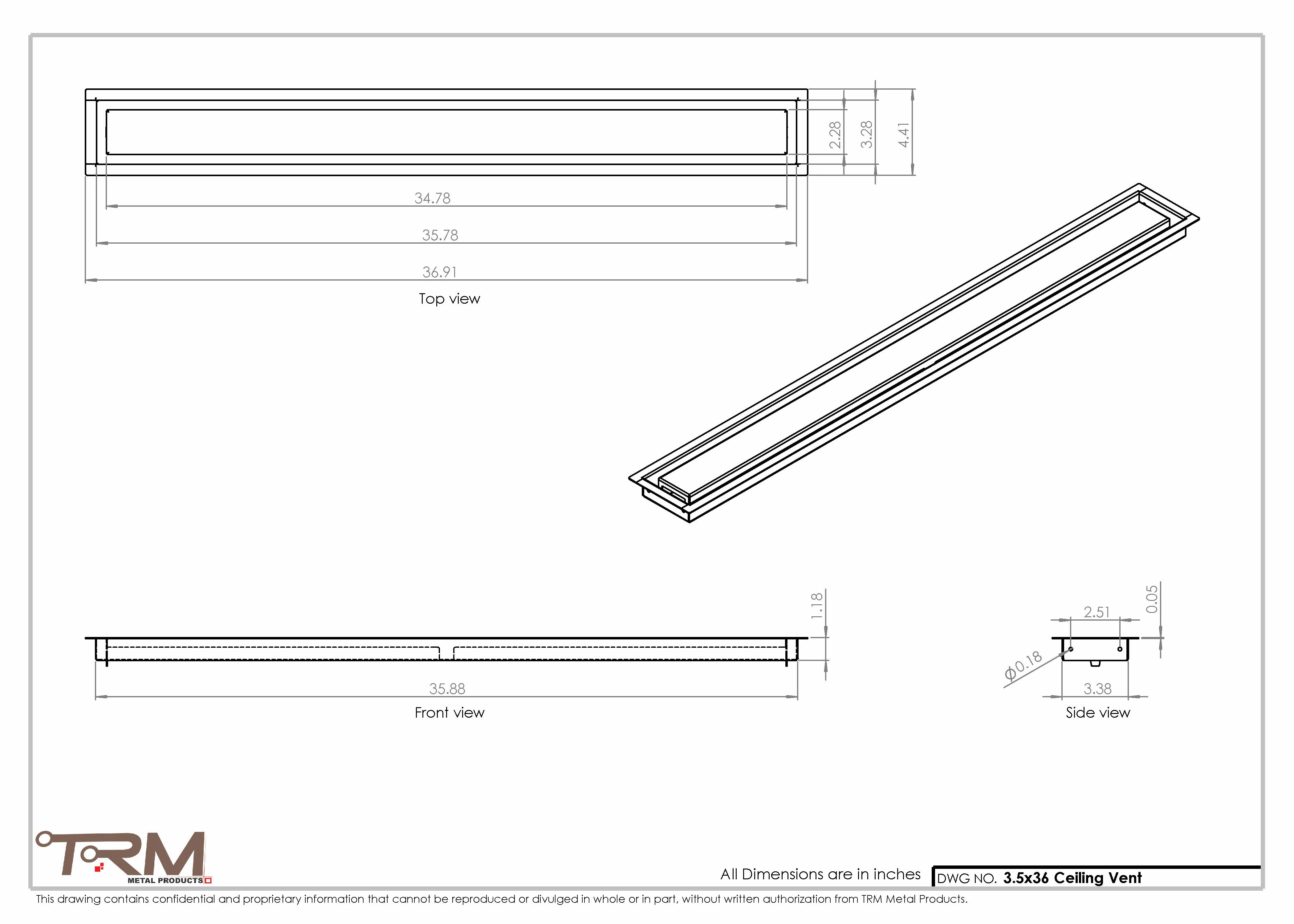3.5x36 - Modern-Ceiling-Vent Cover-TRM Metal -  36x3.5 - Image 2