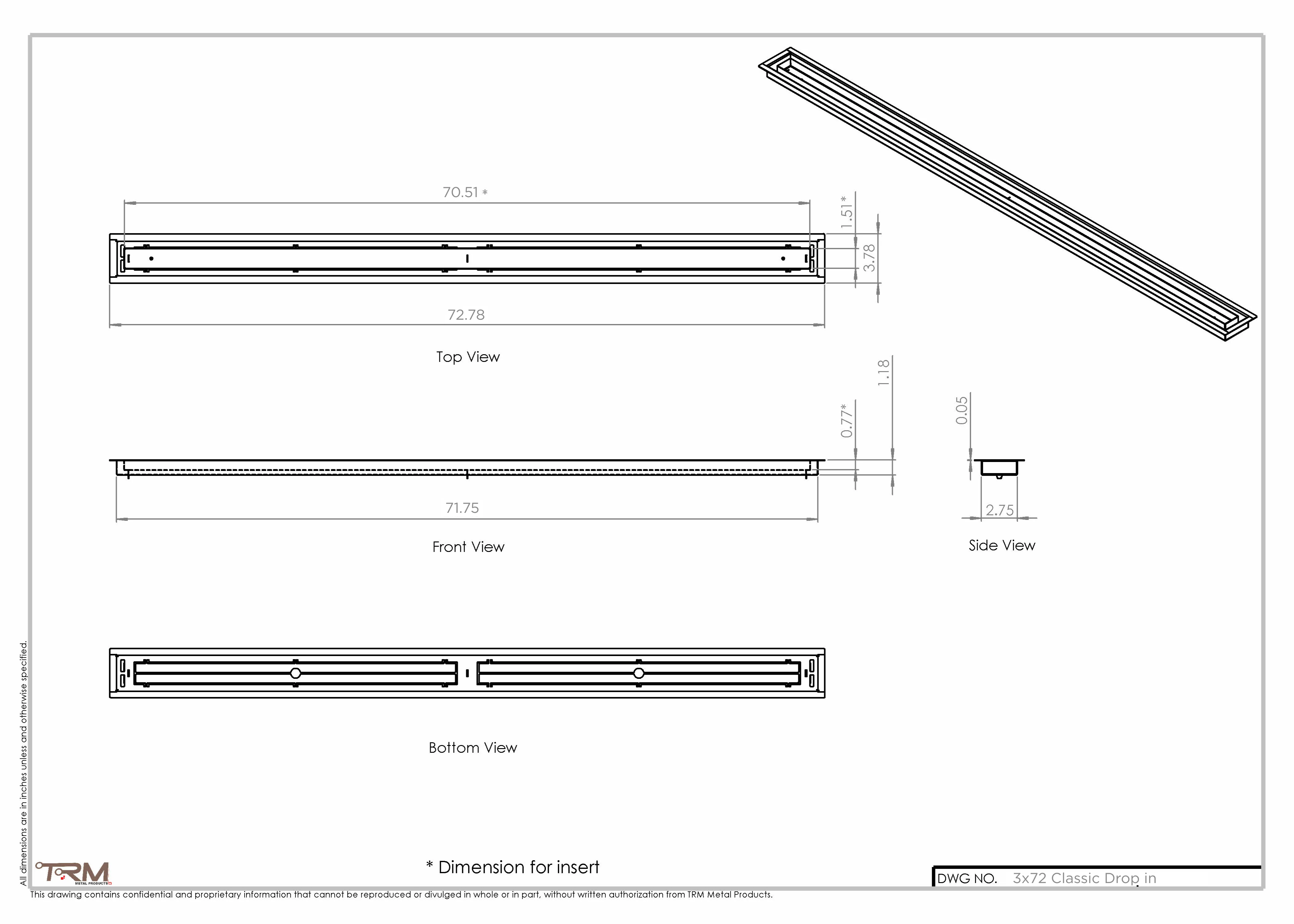 3x72 Classic Drop-in Air Vent, Flush Floor-Matching, All Metal, Floor Vent Cover (72x3) - Image 2