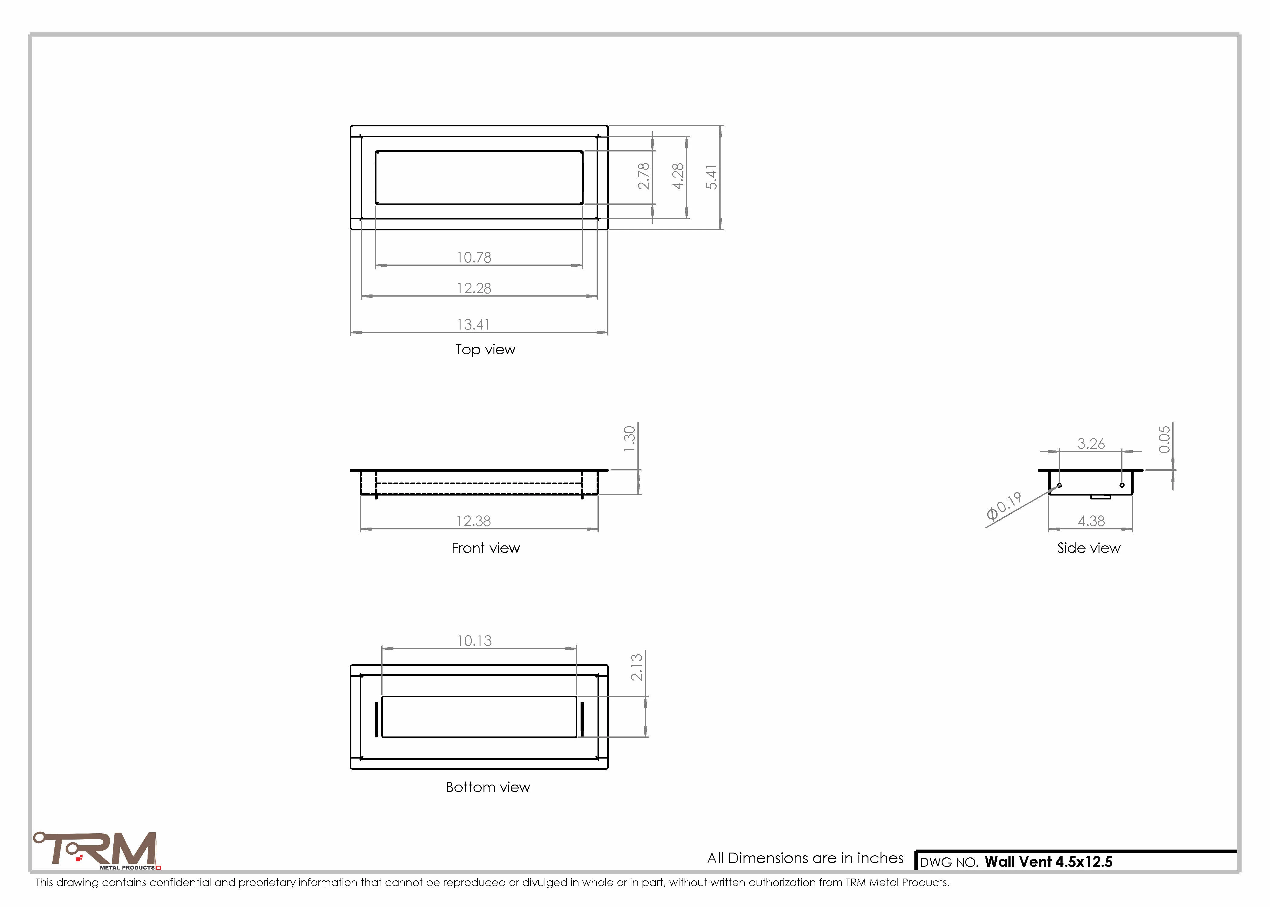 4.5x12.5 - Wall Vent - Modern Vent Cover - Return Air Vent - TRM Metal 12.5x4.5 - Image 2