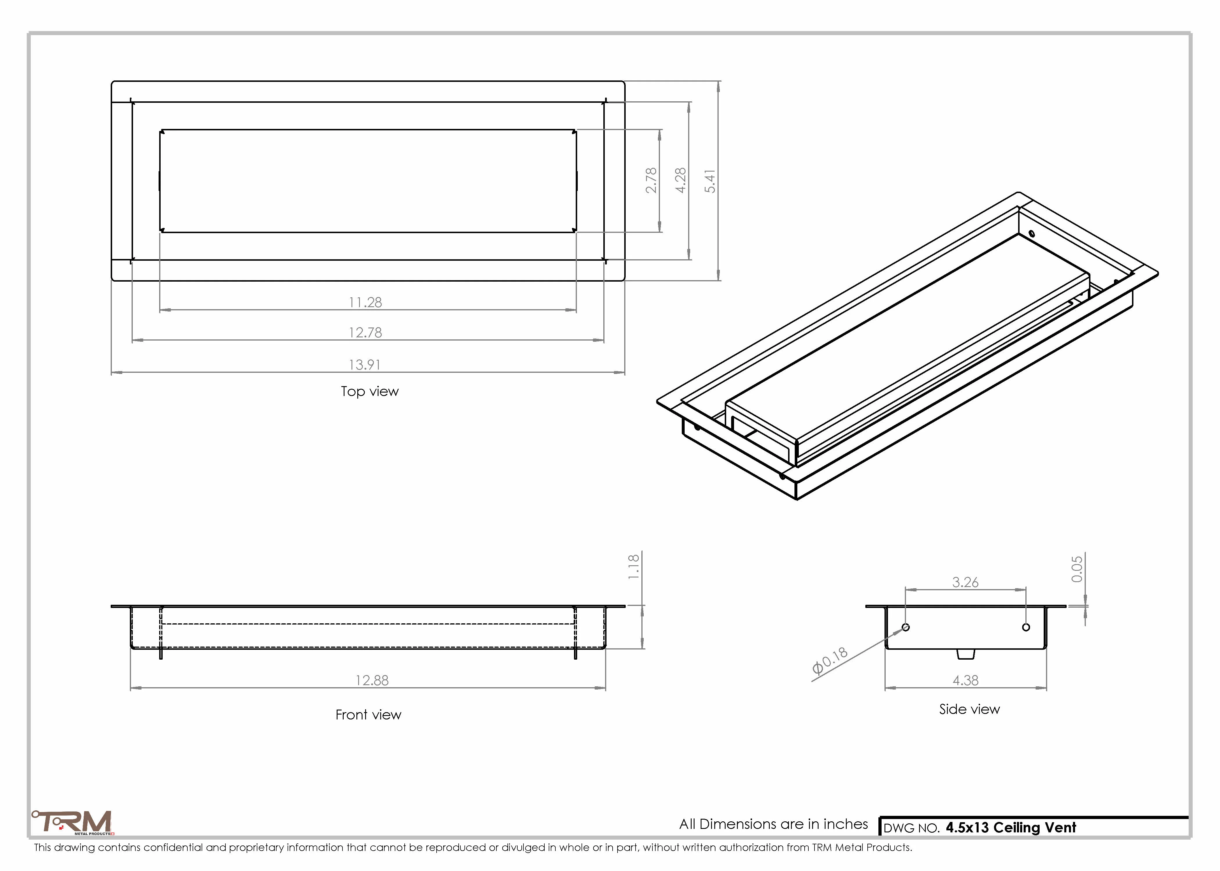 4.5x13 - Modern-Ceiling-Vent Cover-TRM Metal - 13x4.5 - Image 2