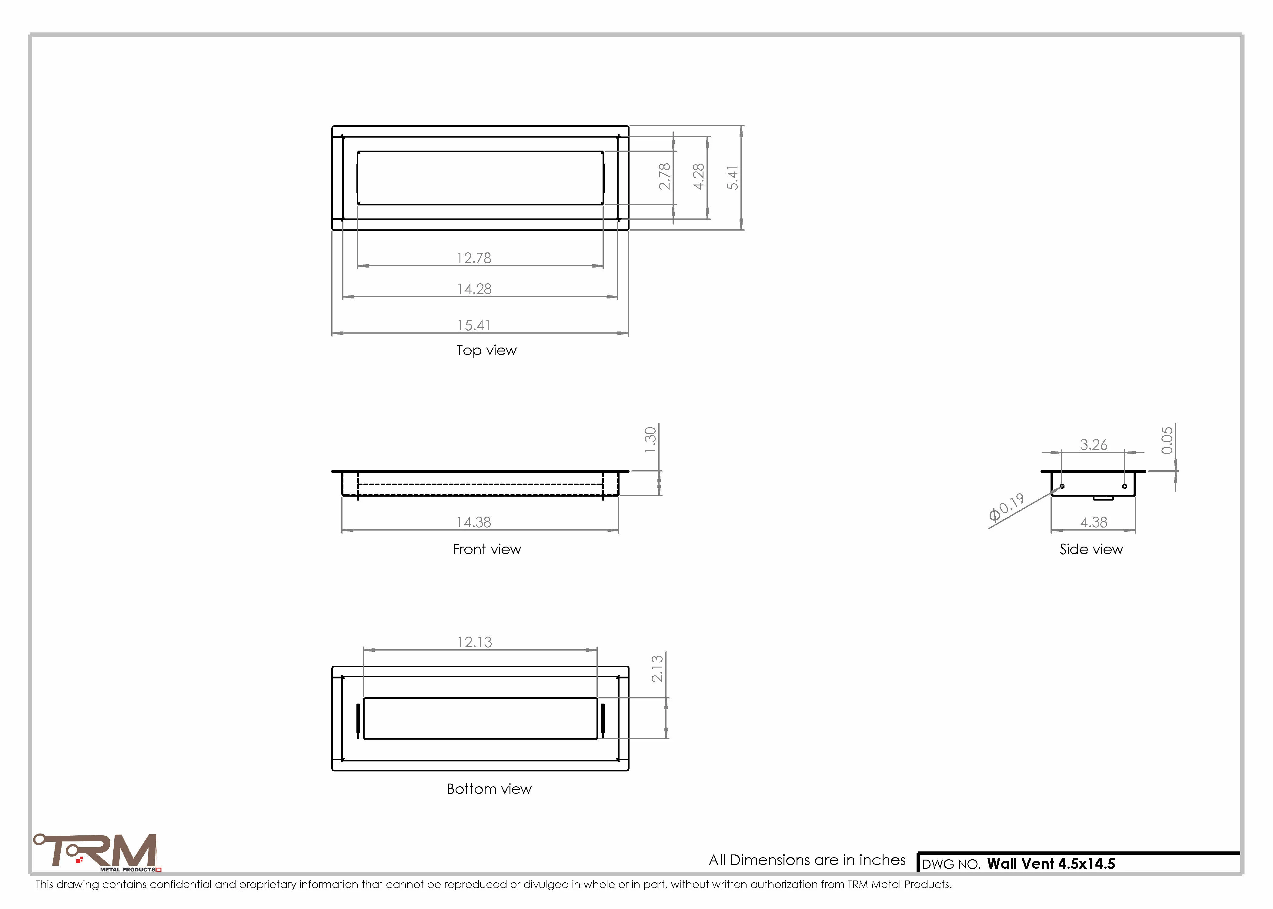 4.5x14.5 - Wall Vent - Modern Vent Cover -  Return Air Vent - TRM Metal  14.5x4.5 - Image 2