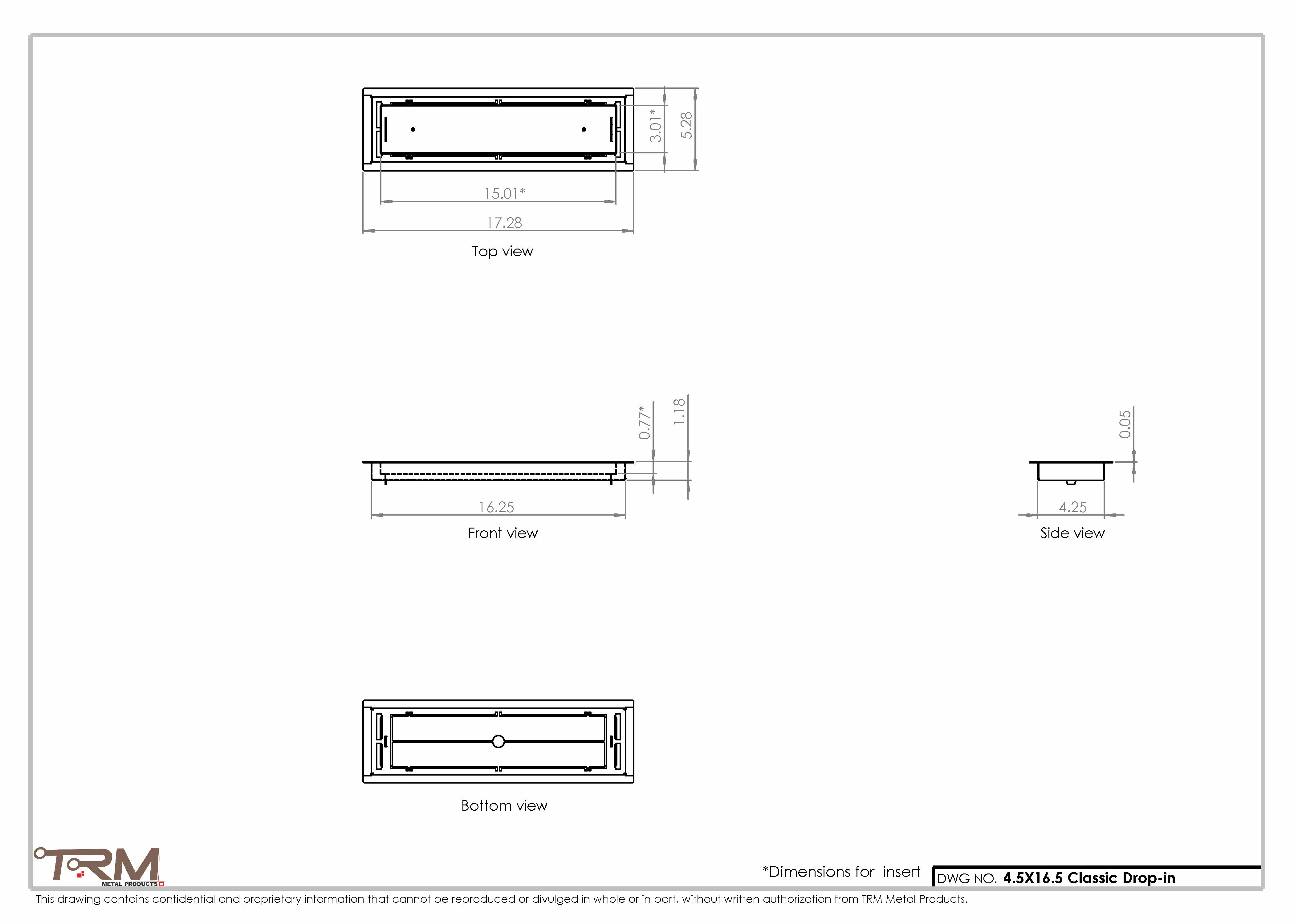 4.5x16.5 - Classic Drop-in Air Vent, Flush Floor-Matching, All Metal, Floor Vent Cover - TRM Metal 16.5x4.5 - Image 2