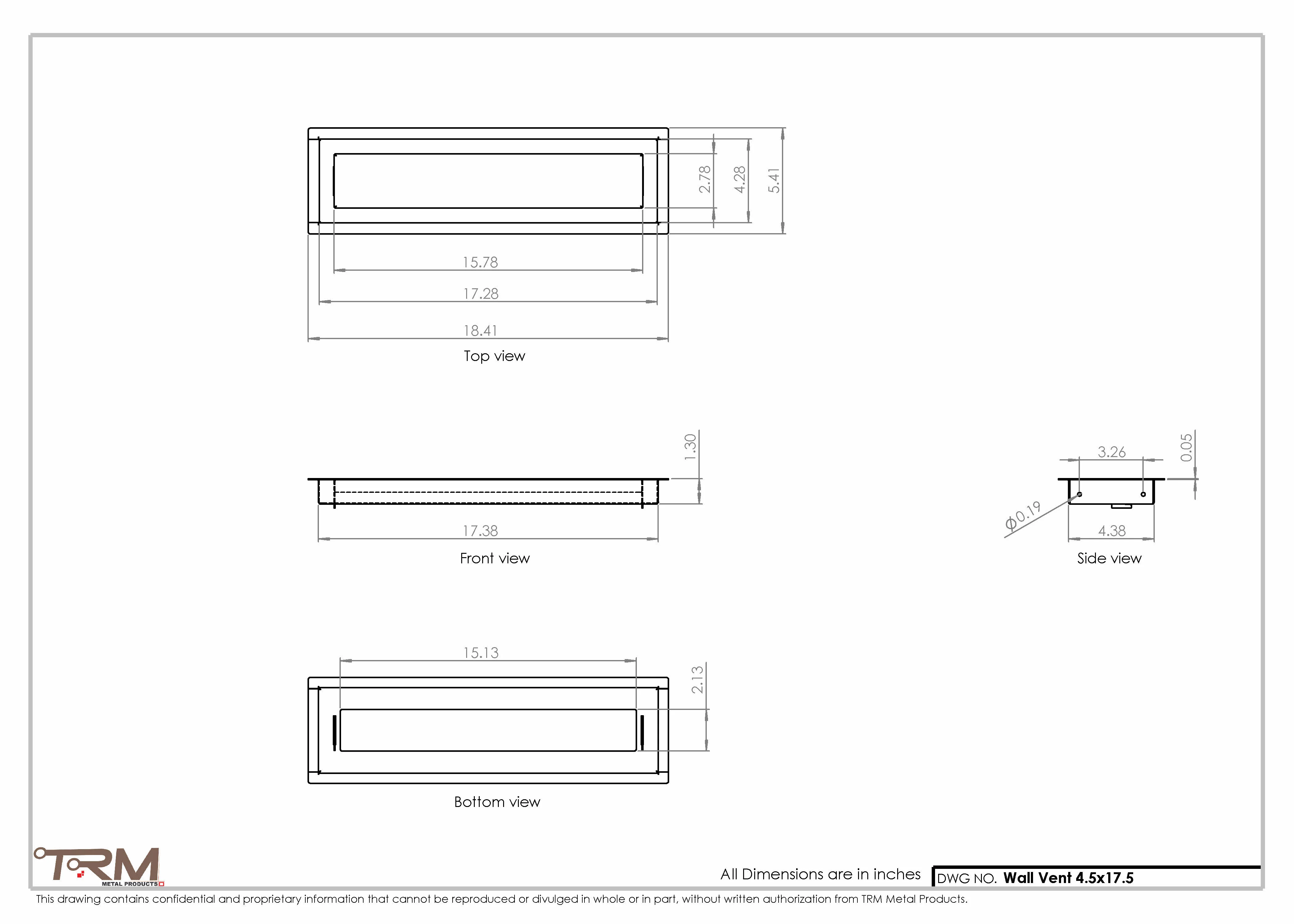4.5x17.5 - Wall Vent - Modern Vent Cover - Return Air Vent - TRM Metal 17.5x4.5 - Image 2