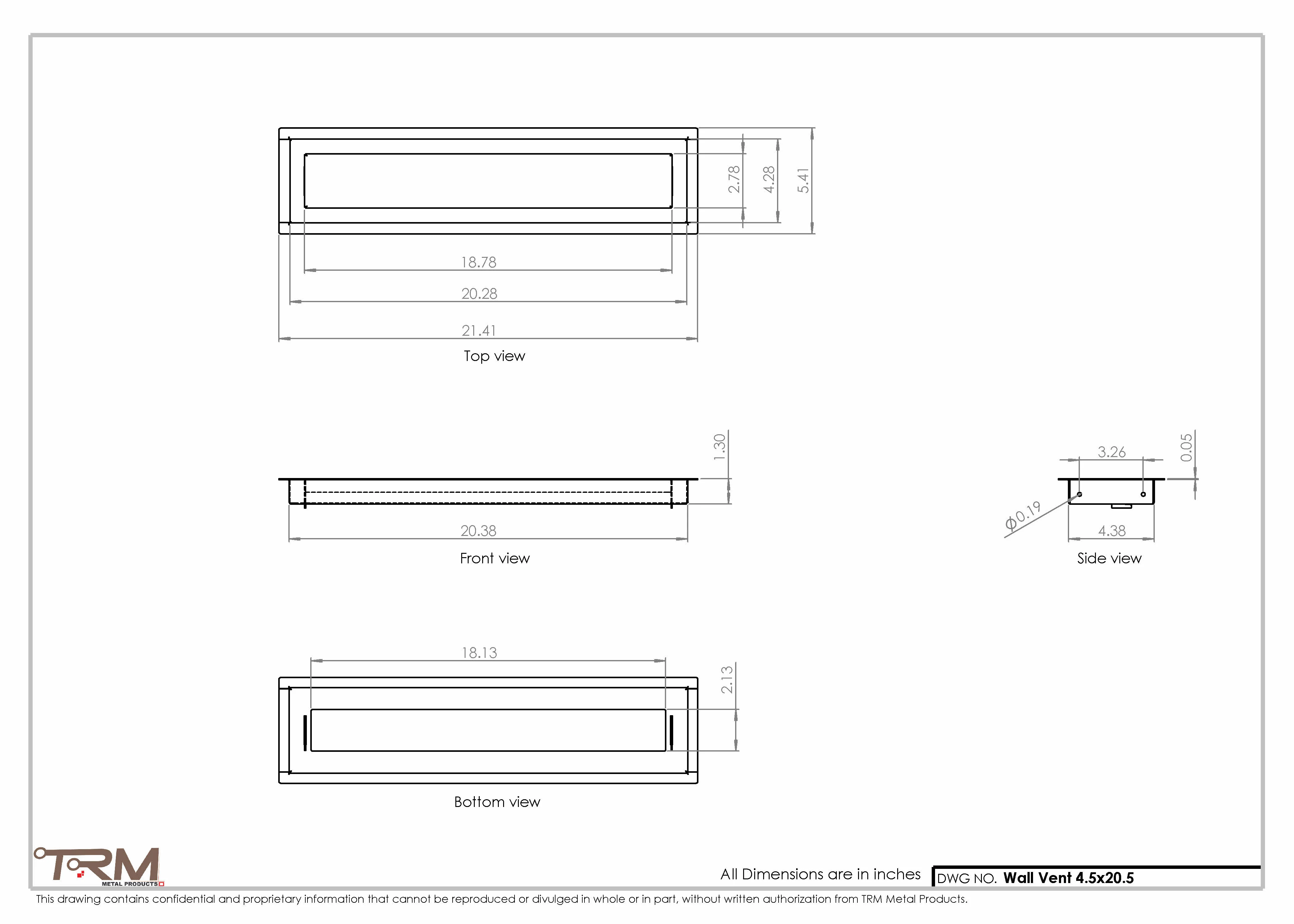 4.5x20.5 - Wall Vent - Modern Vent Cover - Return Air Vent - TRM Metal 20.5x4.5 - Image 2