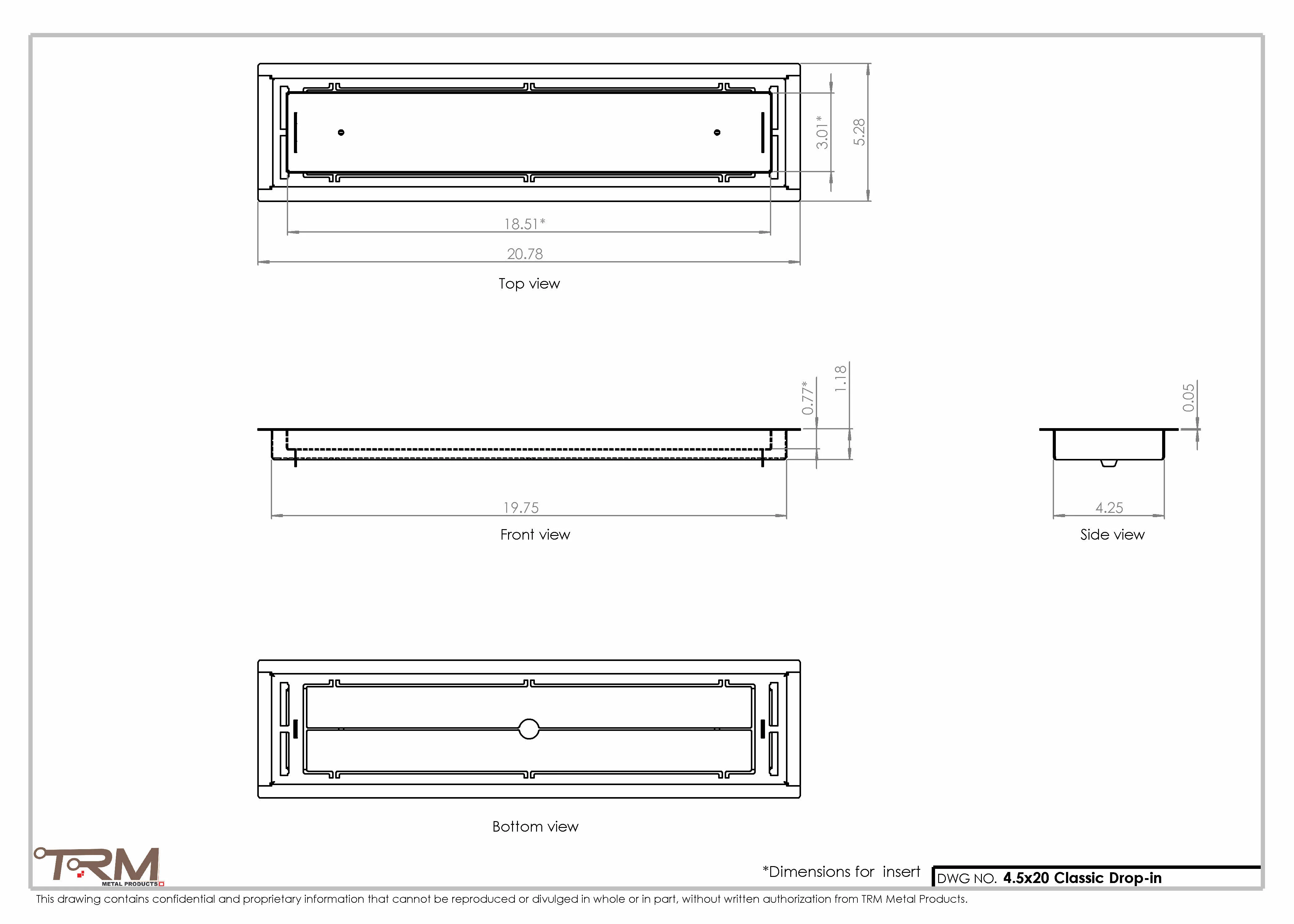 4.5x20 - Classic Drop-in Air Vent, Flush Floor-Matching, All Metal, Floor Vent Cover - TRM Metal  20x4.5 - Image 2
