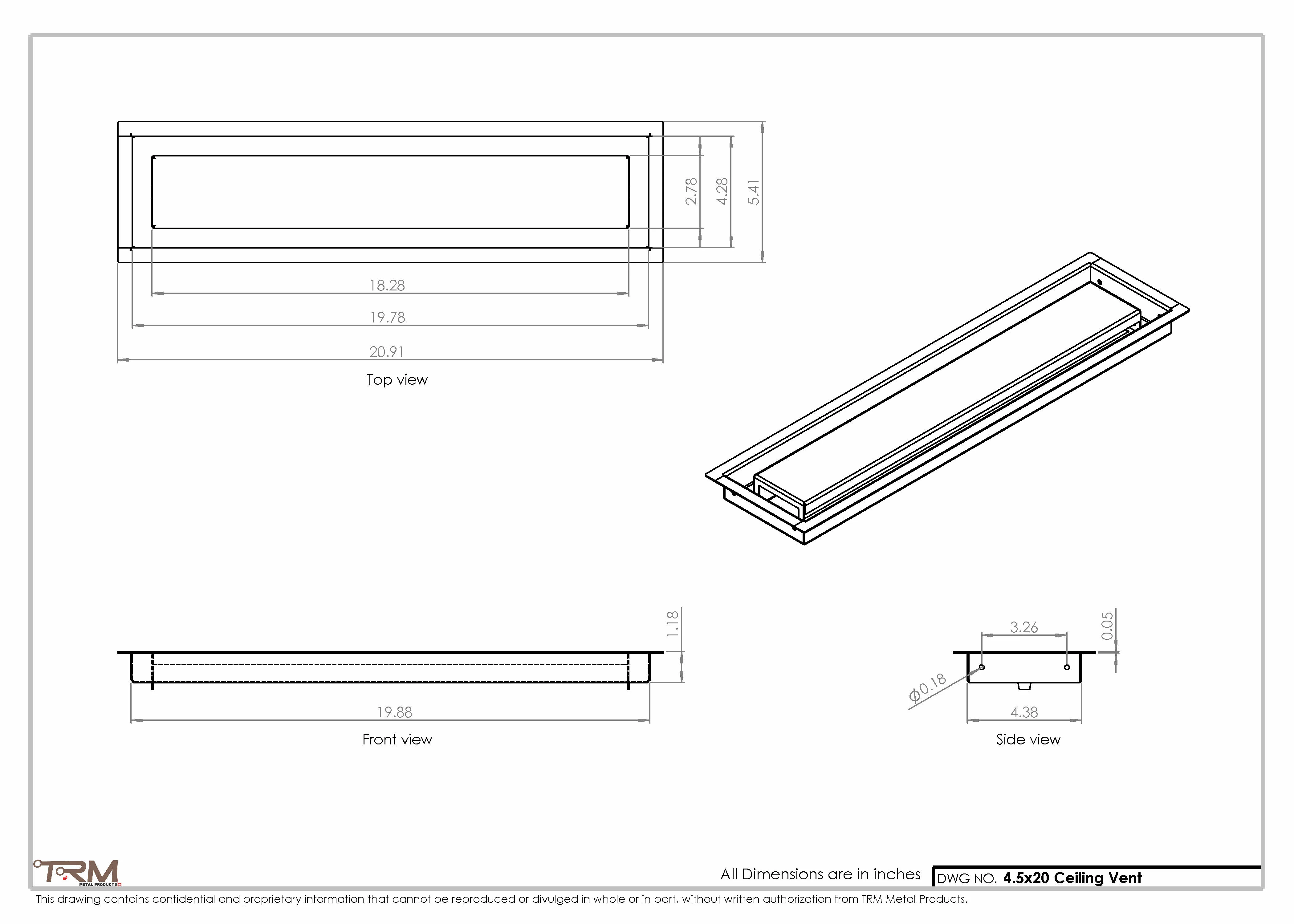 4.5x20 - Modern-Ceiling-Vent Cover-TRM Metal - 20x4.5 - Image 2