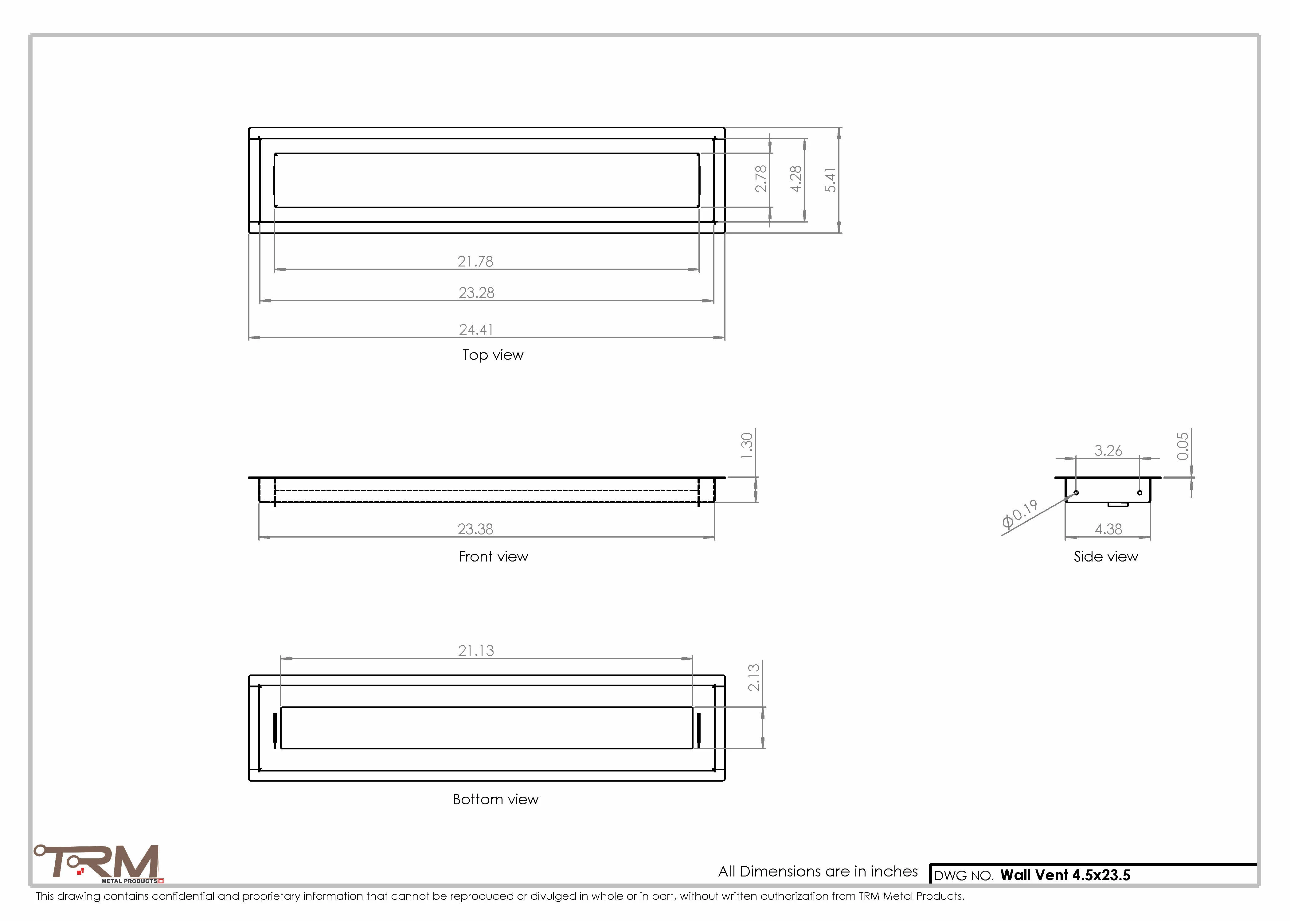 4.5x23.5 - Wall Vent - Modern Vent Cover - Return Air Vent - TRM Metal 23.5x4.5 - Image 2