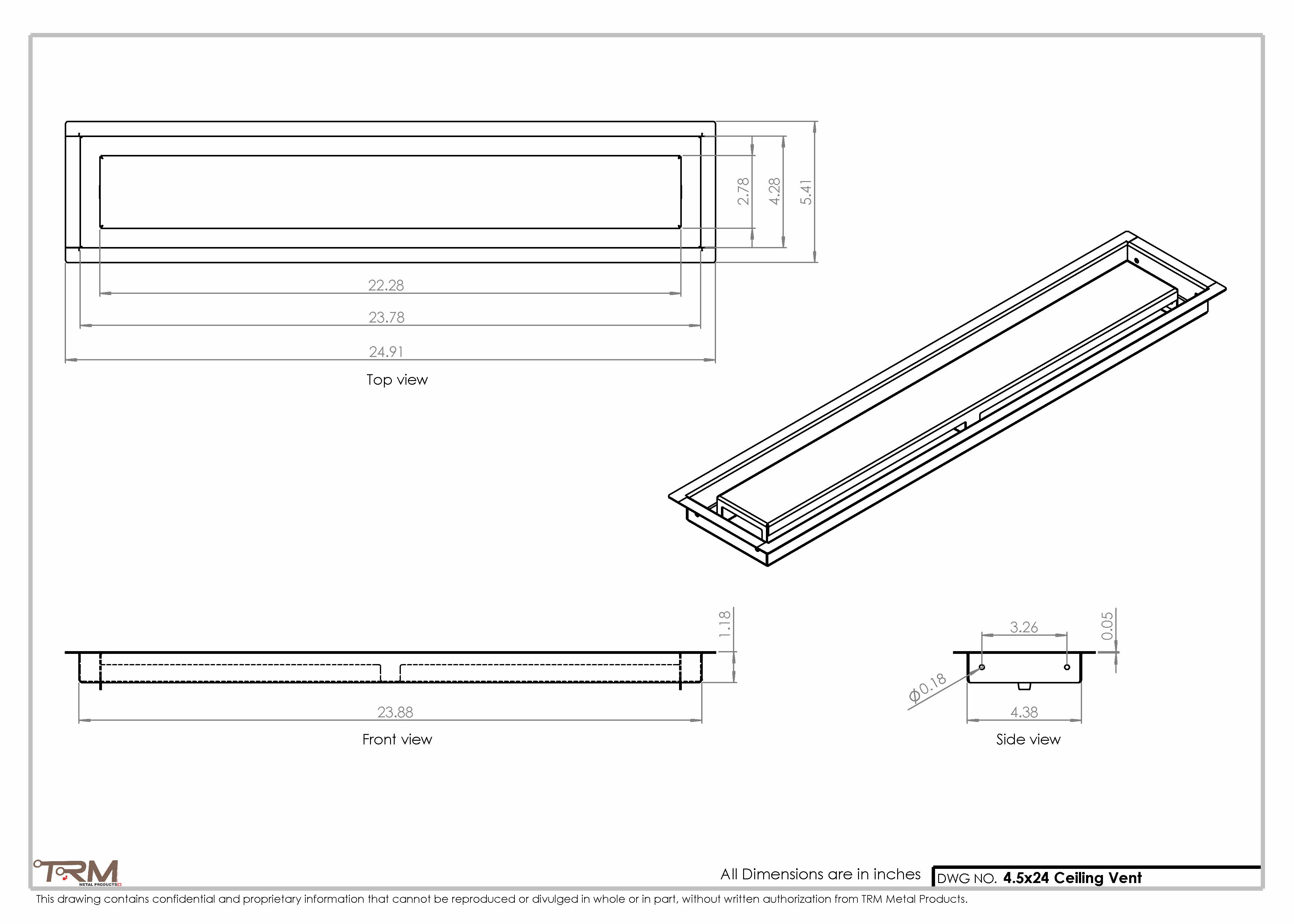 4.5x24 - Modern-Ceiling-Vent Cover-TRM Metal - 24x4.5 - Image 2