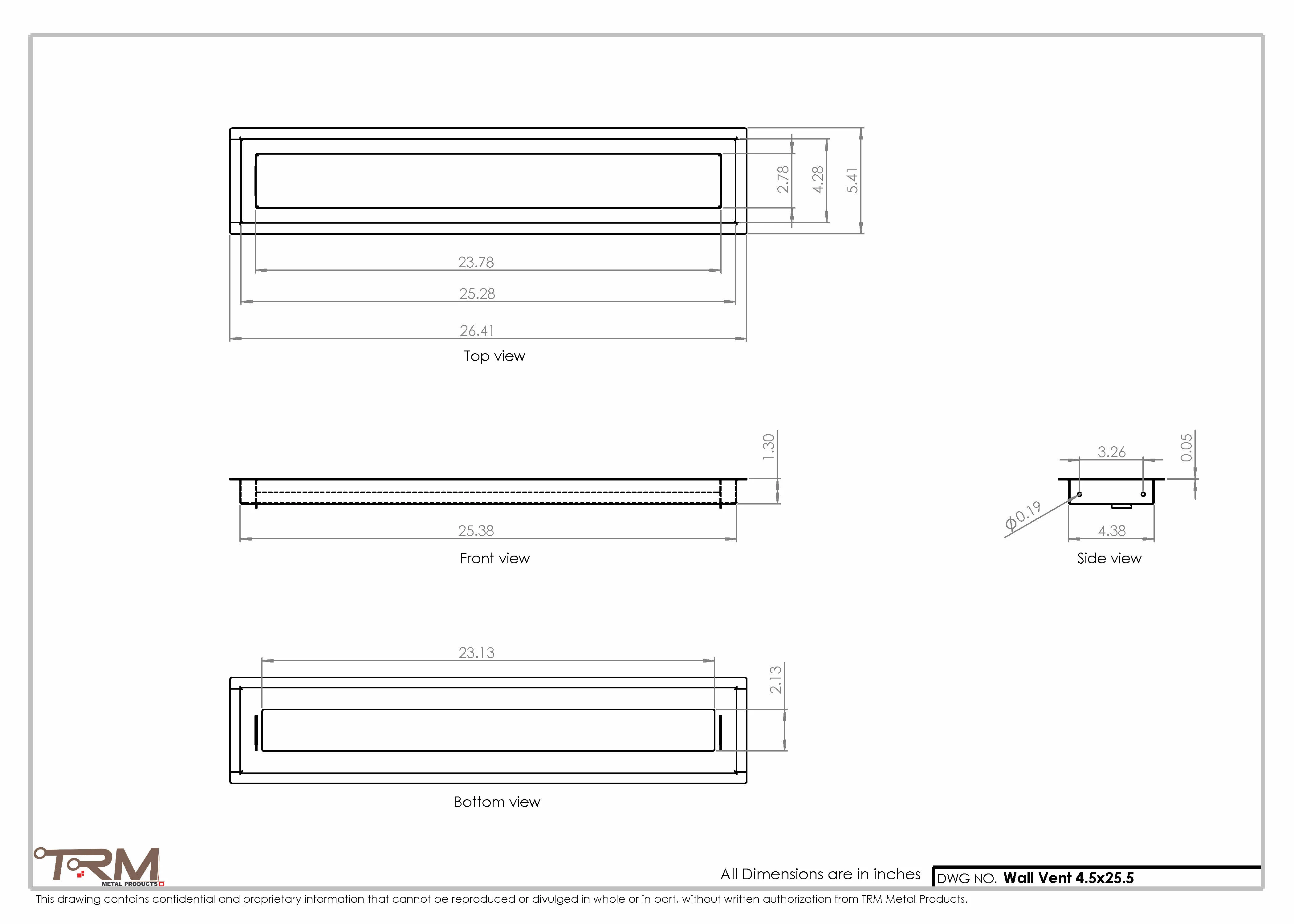 4.5x25.5 - Wall Vent - Modern Vent Cover - Return Air Vent - TRM Metal 25.5x4.5 - Image 2