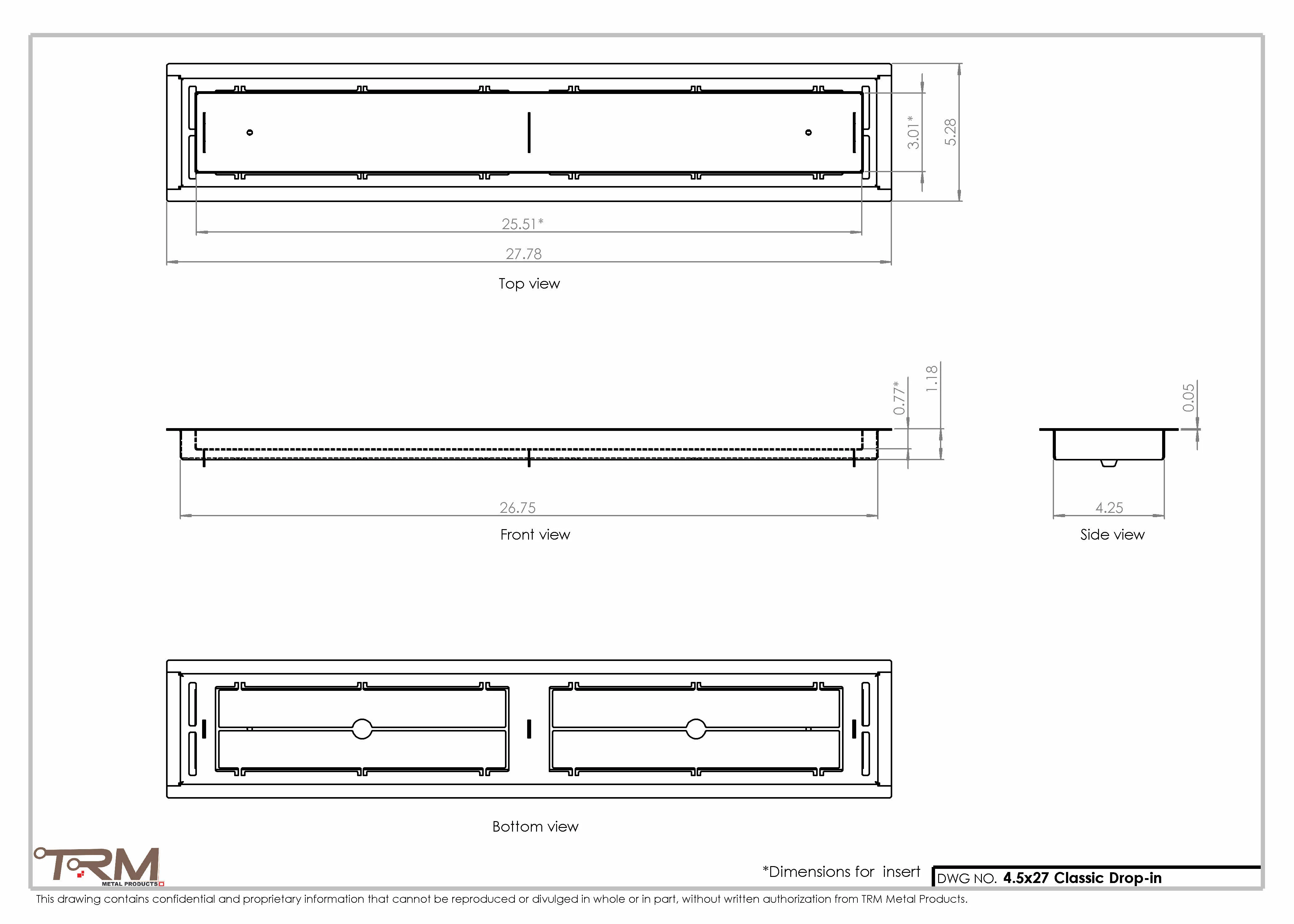 4.5x27 - Classic Drop-in Air Vent, Flush Floor-Matching, All Metal, Floor Vent Cover - TRM Metal  27x4.5 - Image 2
