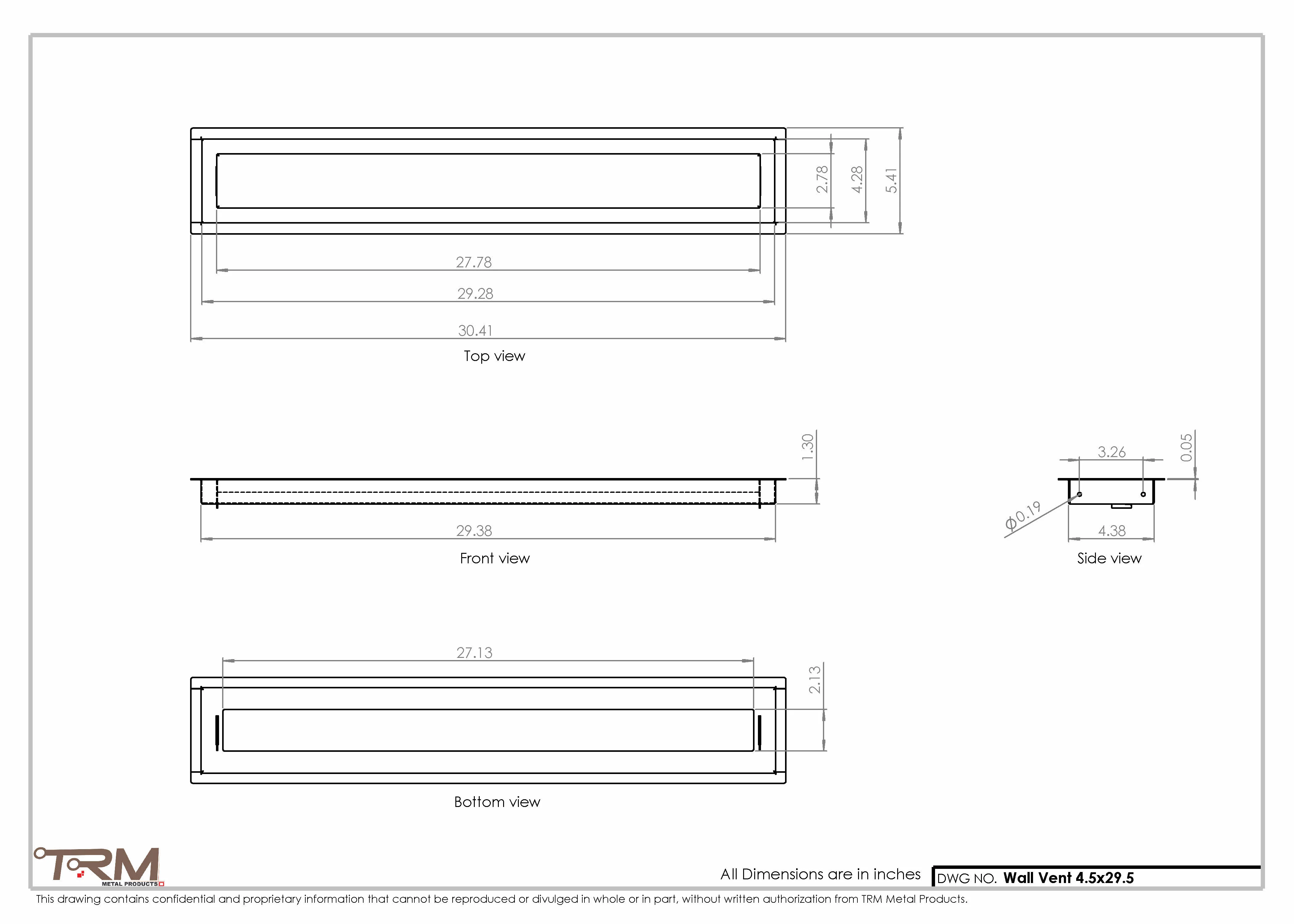 4.5x29.5 - Wall Vent - Modern Vent Cover -  Return Air Vent - TRM Metal  29.5x4.5 - Image 2