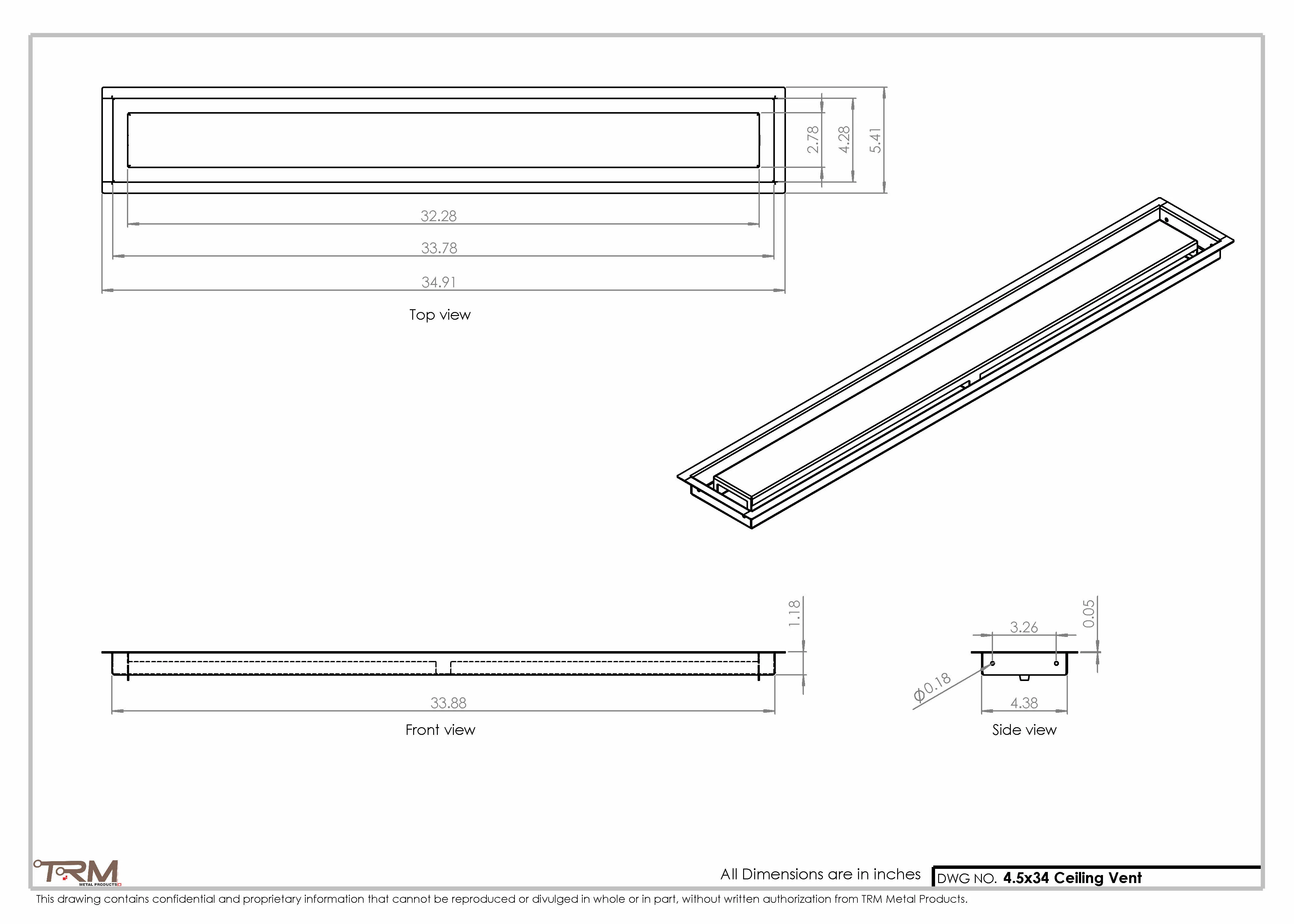 4.5x34 - Modern-Ceiling-Vent Cover-TRM Metal - 34x4.5 - Image 2