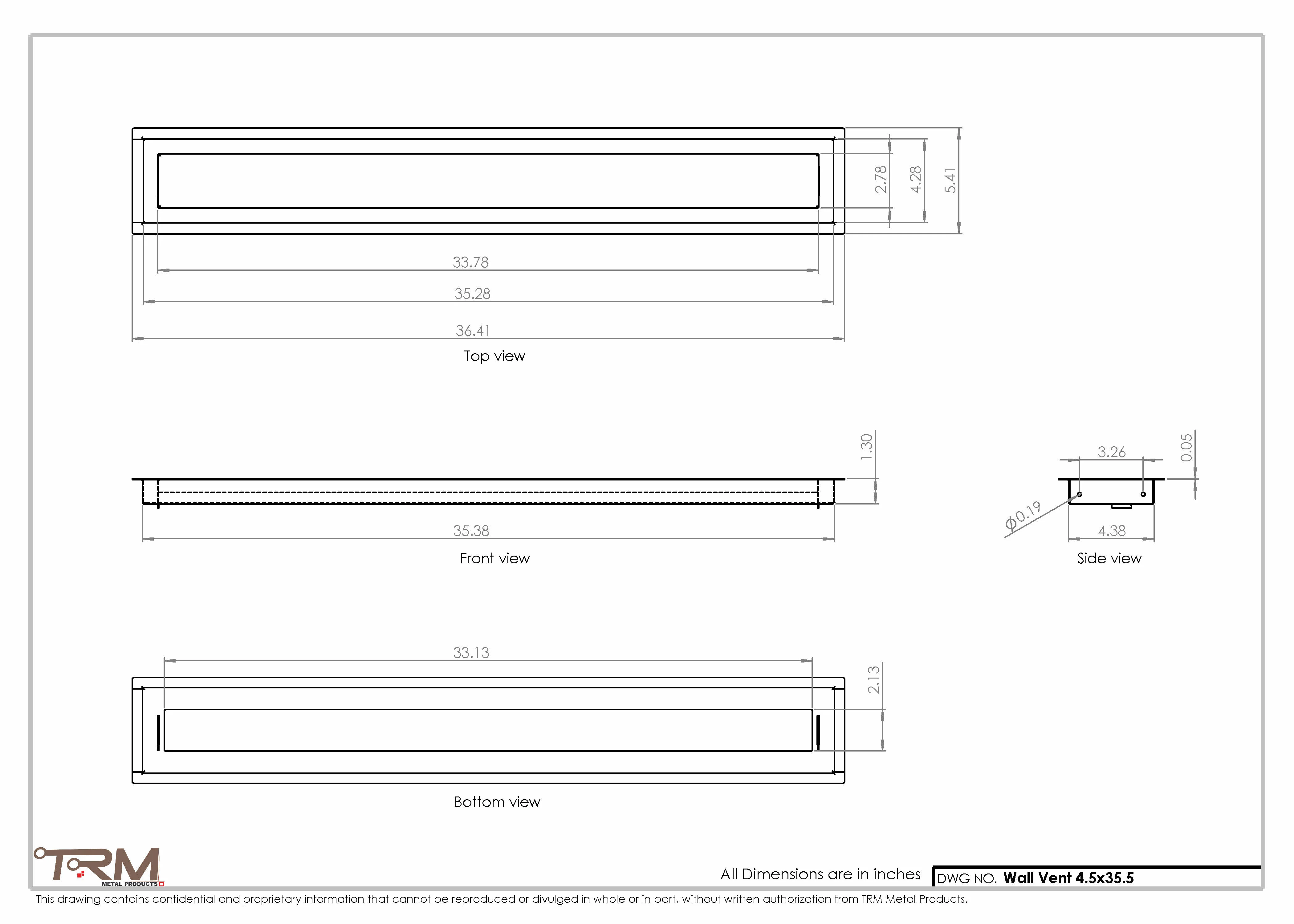 4.5x35.5 - Wall Vent - Modern Vent Cover -  Return Air Vent - TRM Metal  35.5x4.5 - Image 2