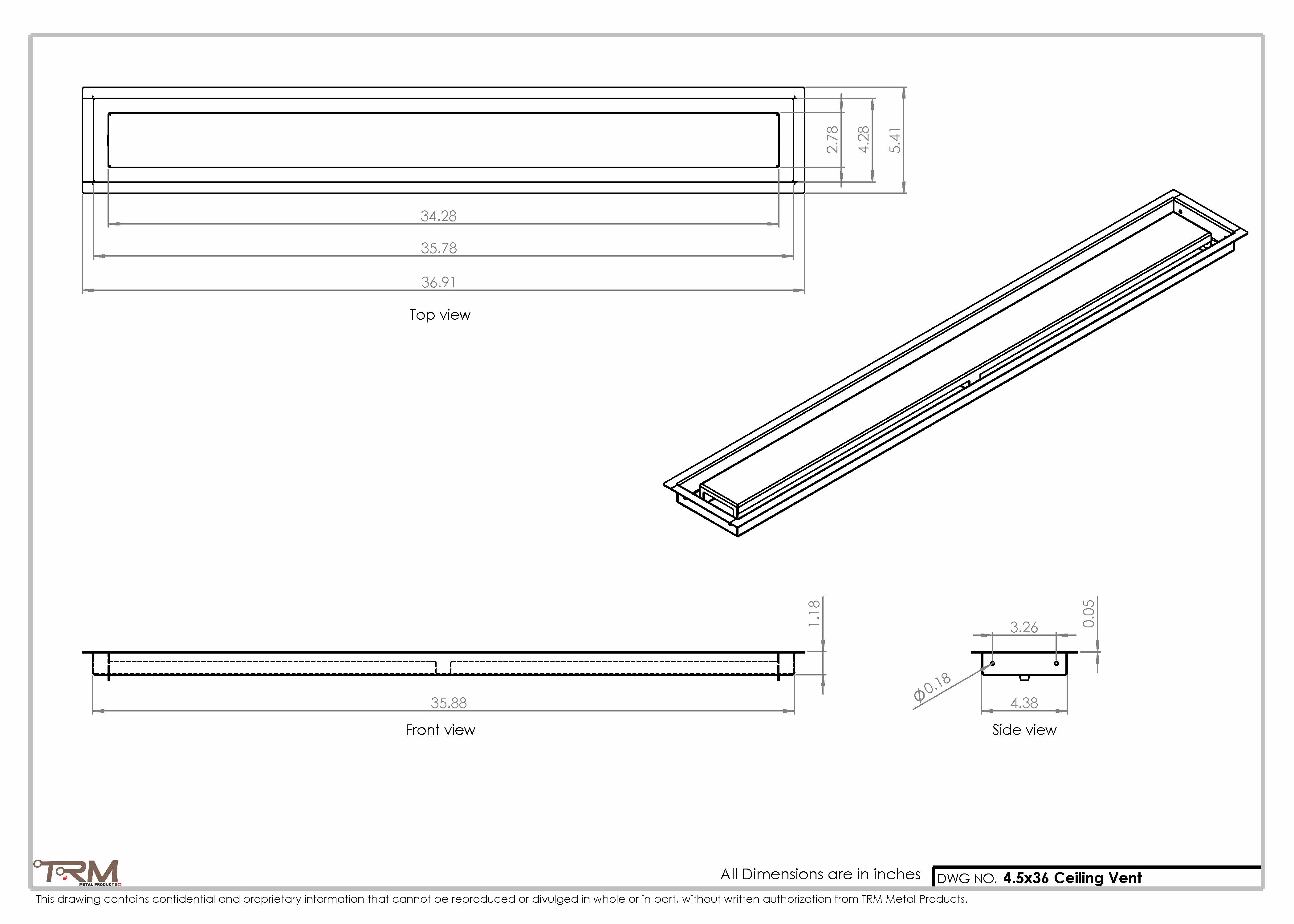 4.5x36 - Modern-Ceiling-Vent Cover-TRM Metal -  36x4.5 - Image 2