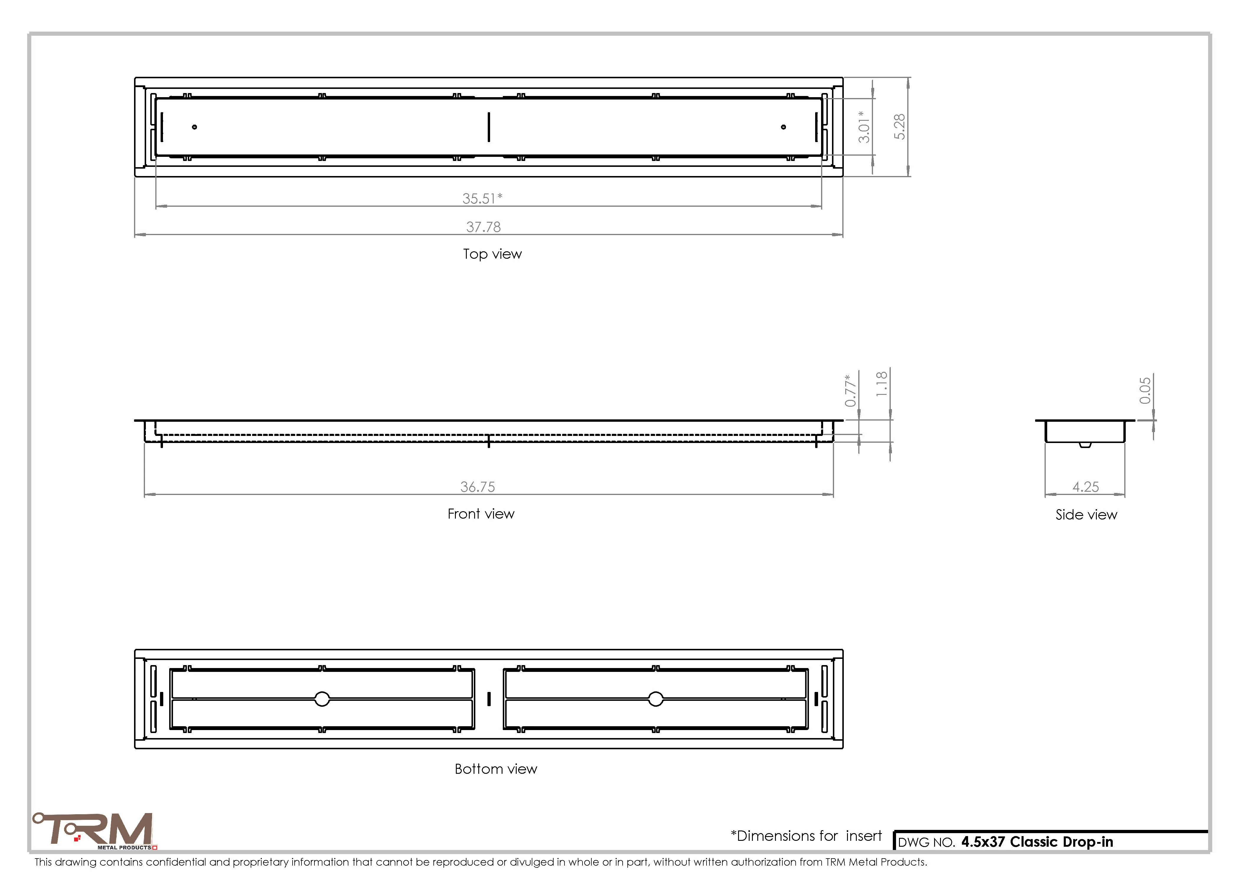 4.5x37 - Classic Drop-in Air Vent, Flush Floor-Matching, All Metal, Floor Vent Cover - TRM Metal  37x4.5 - Image 2