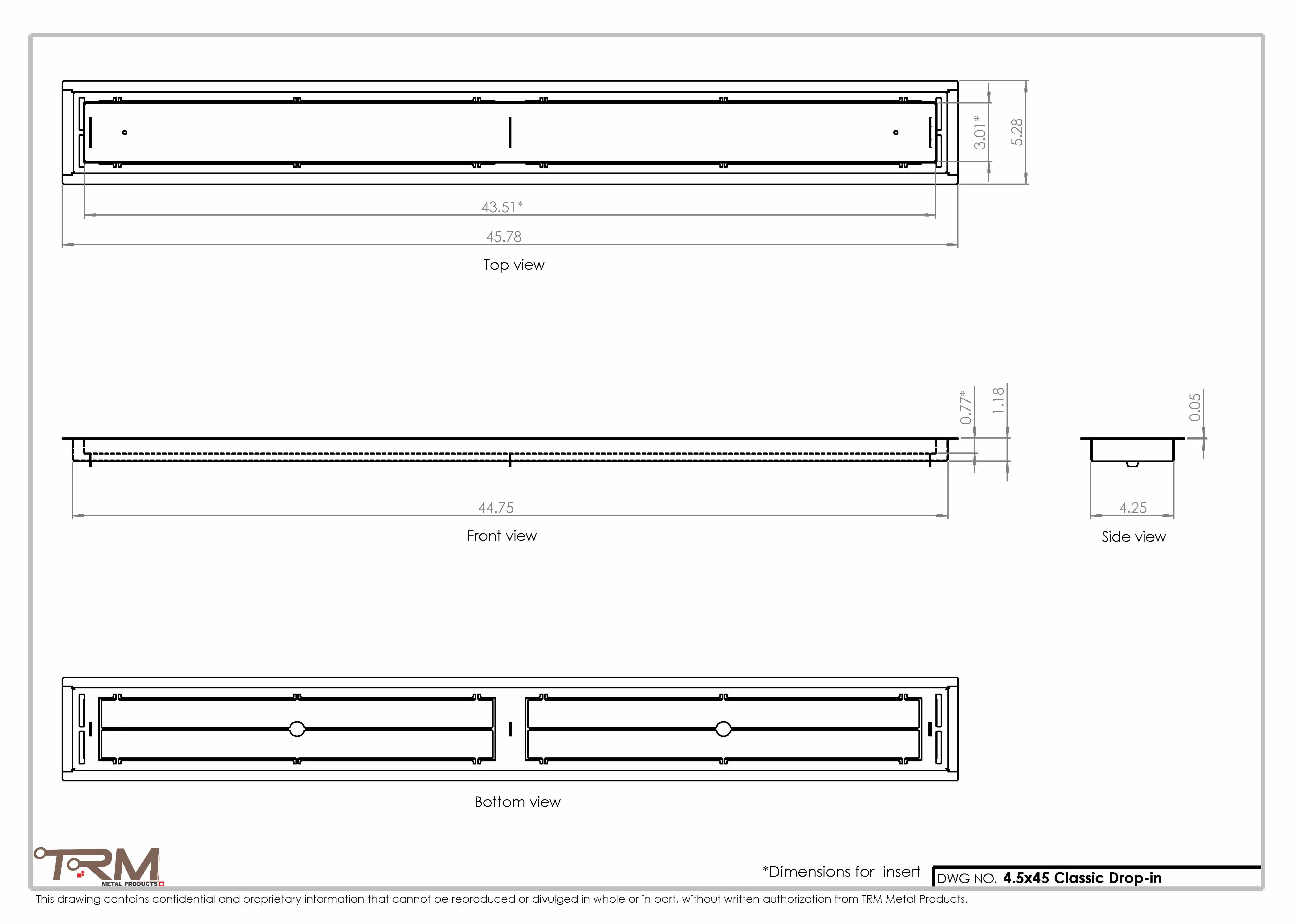 4.5x45 - Classic Drop-in Air Vent, Flush Floor-Matching, All Metal, Floor Vent Cover - TRM Metal  45x4.5 - Image 2