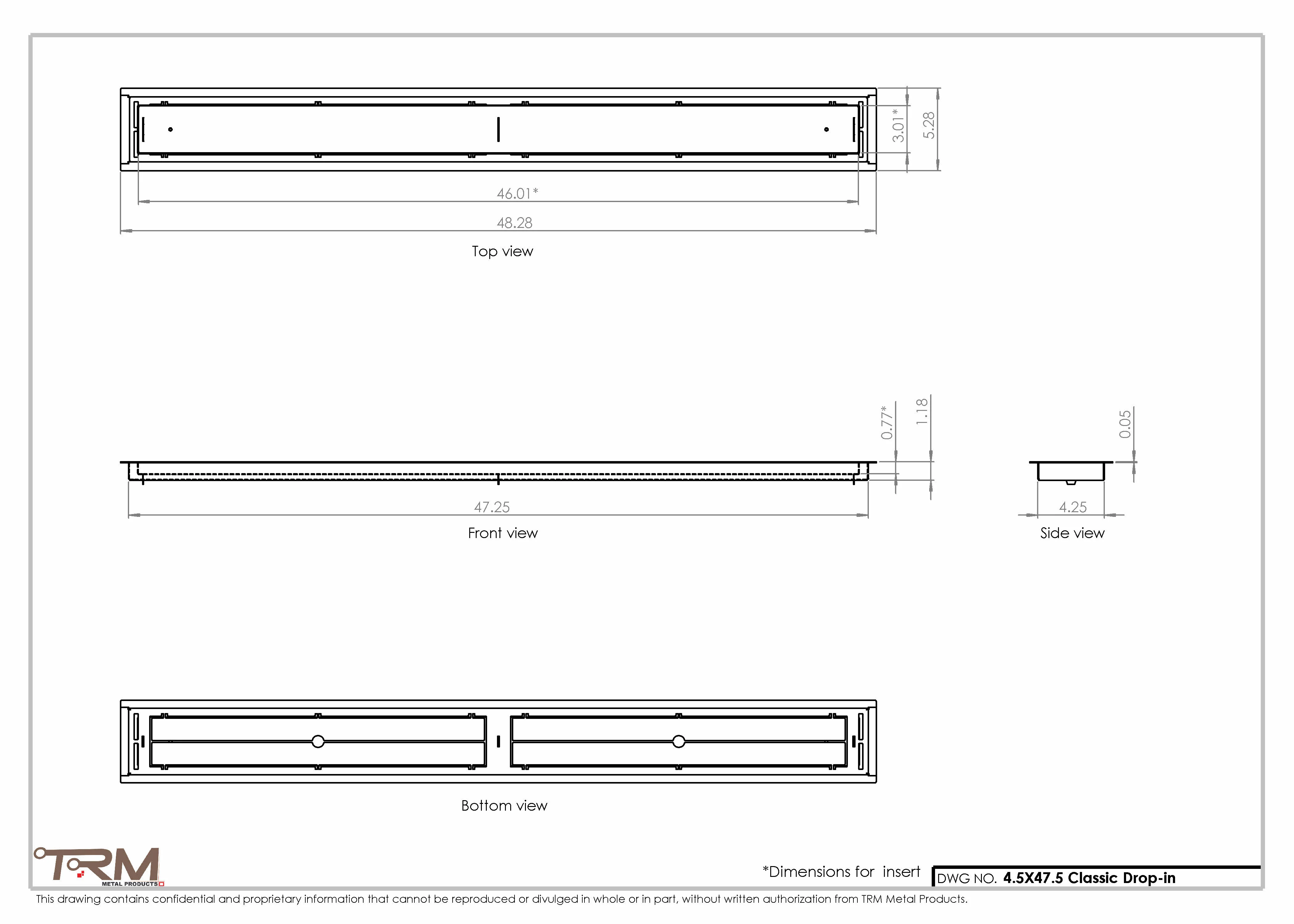 4.5x47.5 - Classic Drop-in Air Vent, Flush Floor-Matching, All Metal, Floor Vent Cover - TRM Metal 47.5x4.5 - Image 2