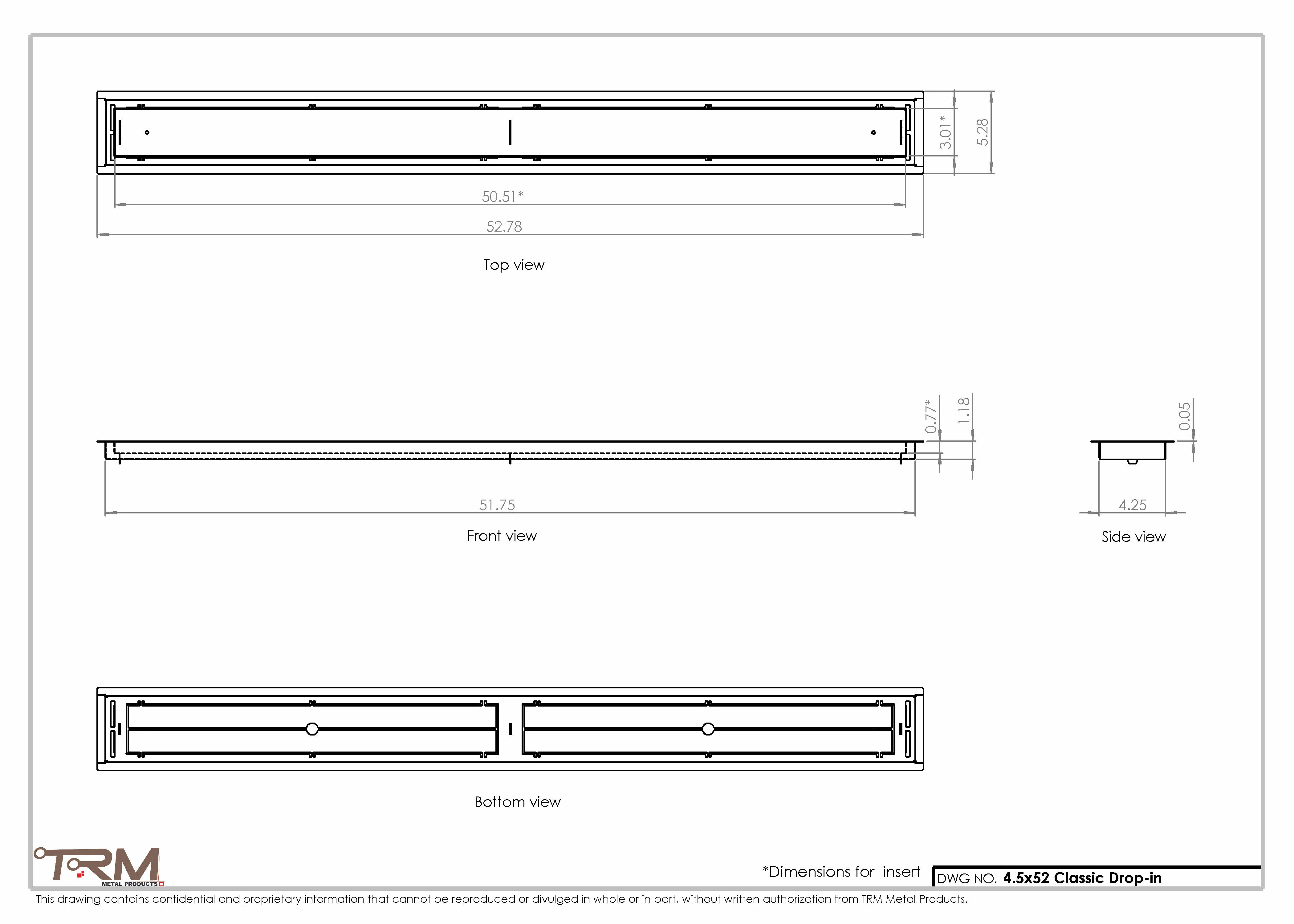 4.5x52 - Classic Drop-in Air Vent, Flush Floor-Matching, All Metal, Floor Vent Cover - TRM Metal  52x4.5 - Image 2