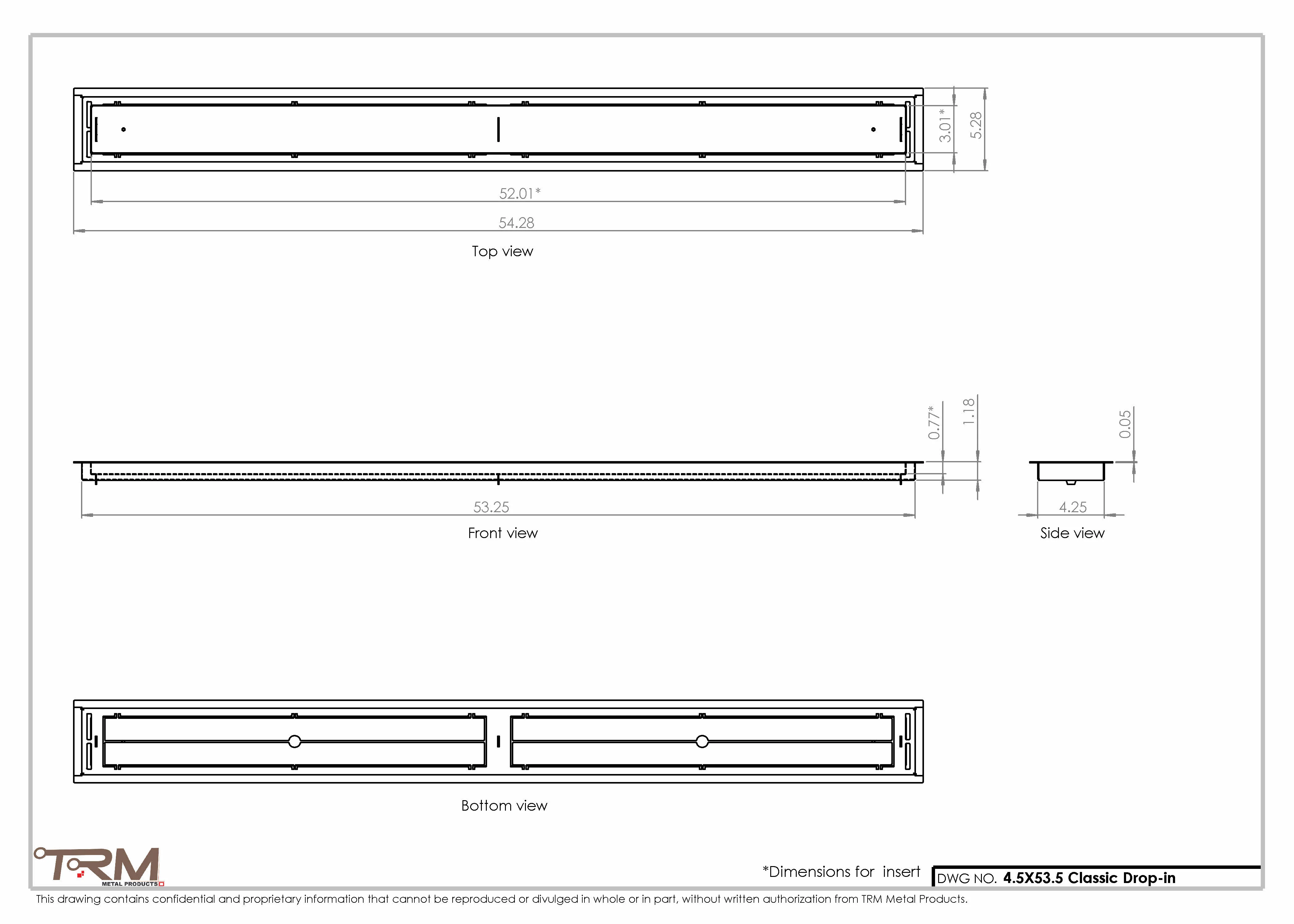 4.5x53.5 - Classic Drop-in Air Vent, Flush Floor-Matching, All Metal, Floor Vent Cover - TRM Metal 53.5x4.5 - Image 2