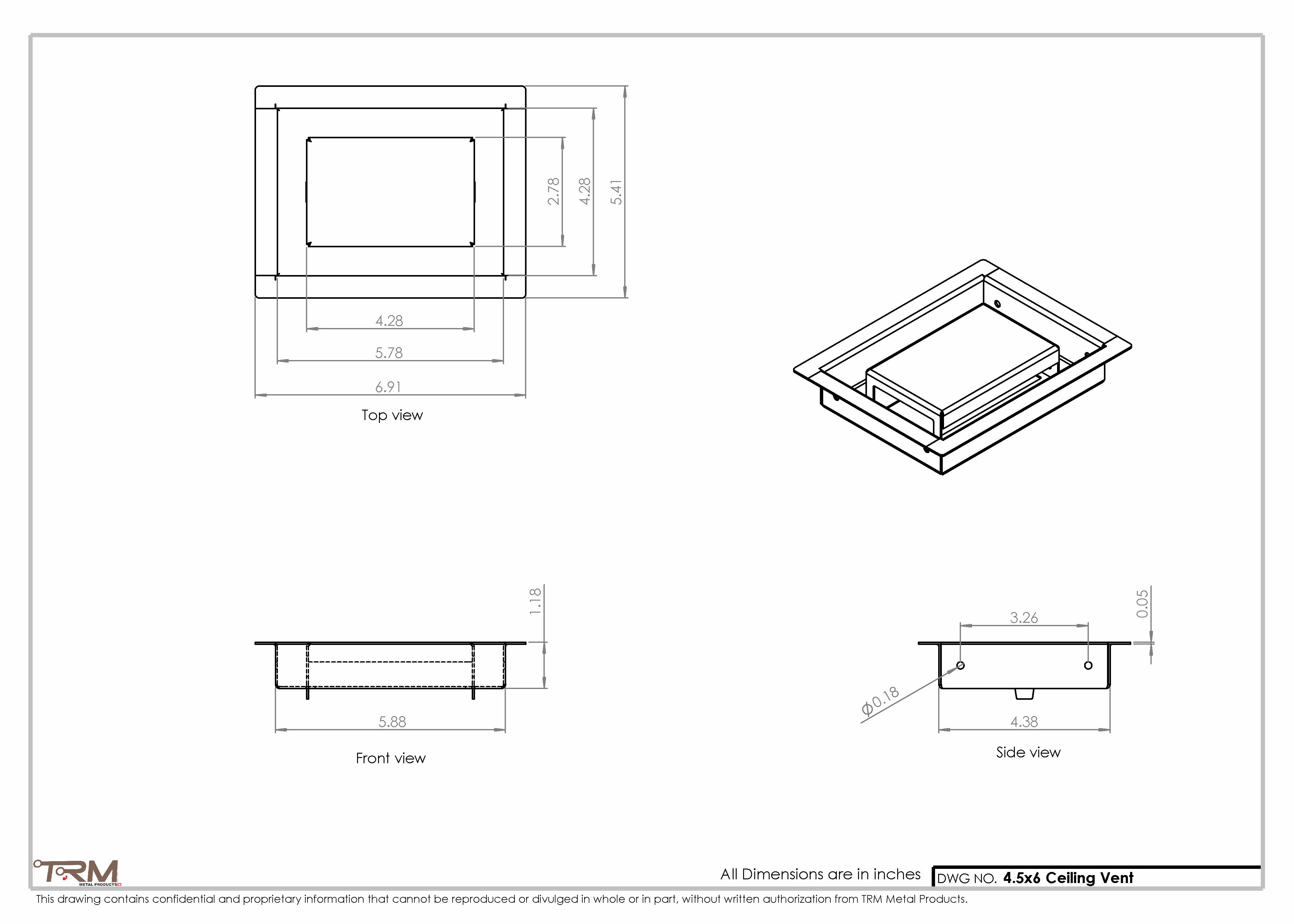 4.5x6 - Modern-Ceiling-Vent Cover-TRM Metal -  6x4.5 - Image 2