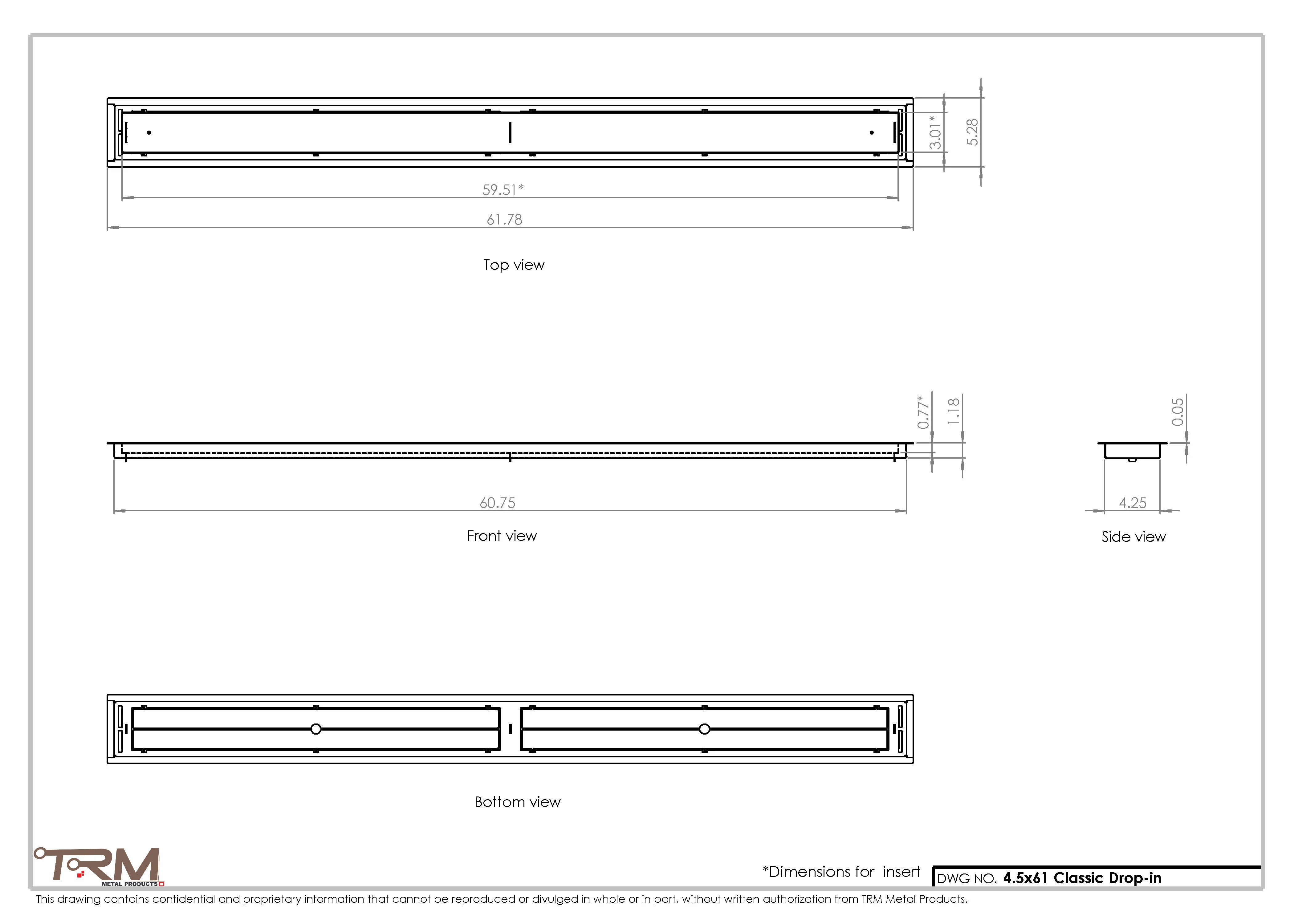 4.5x61 - Classic Drop-in Air Vent, Flush Floor-Matching, All Metal, Floor Vent Cover - TRM Metal  61x4.5 - Image 2