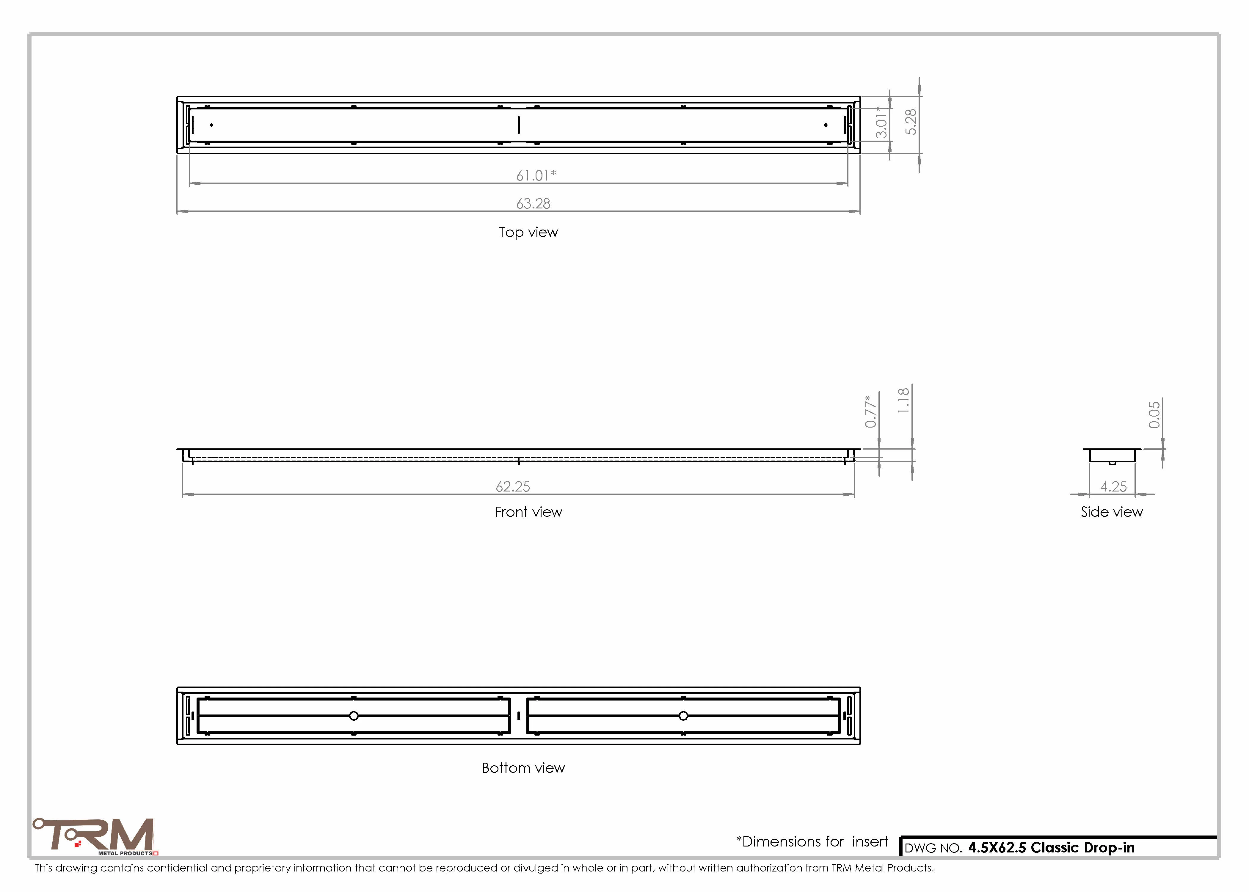 4.5x62.5 - Classic Drop-in Air Vent, Flush Floor-Matching, All Metal, Floor Vent Cover - TRM Metal 62.5x4.5 - Image 2