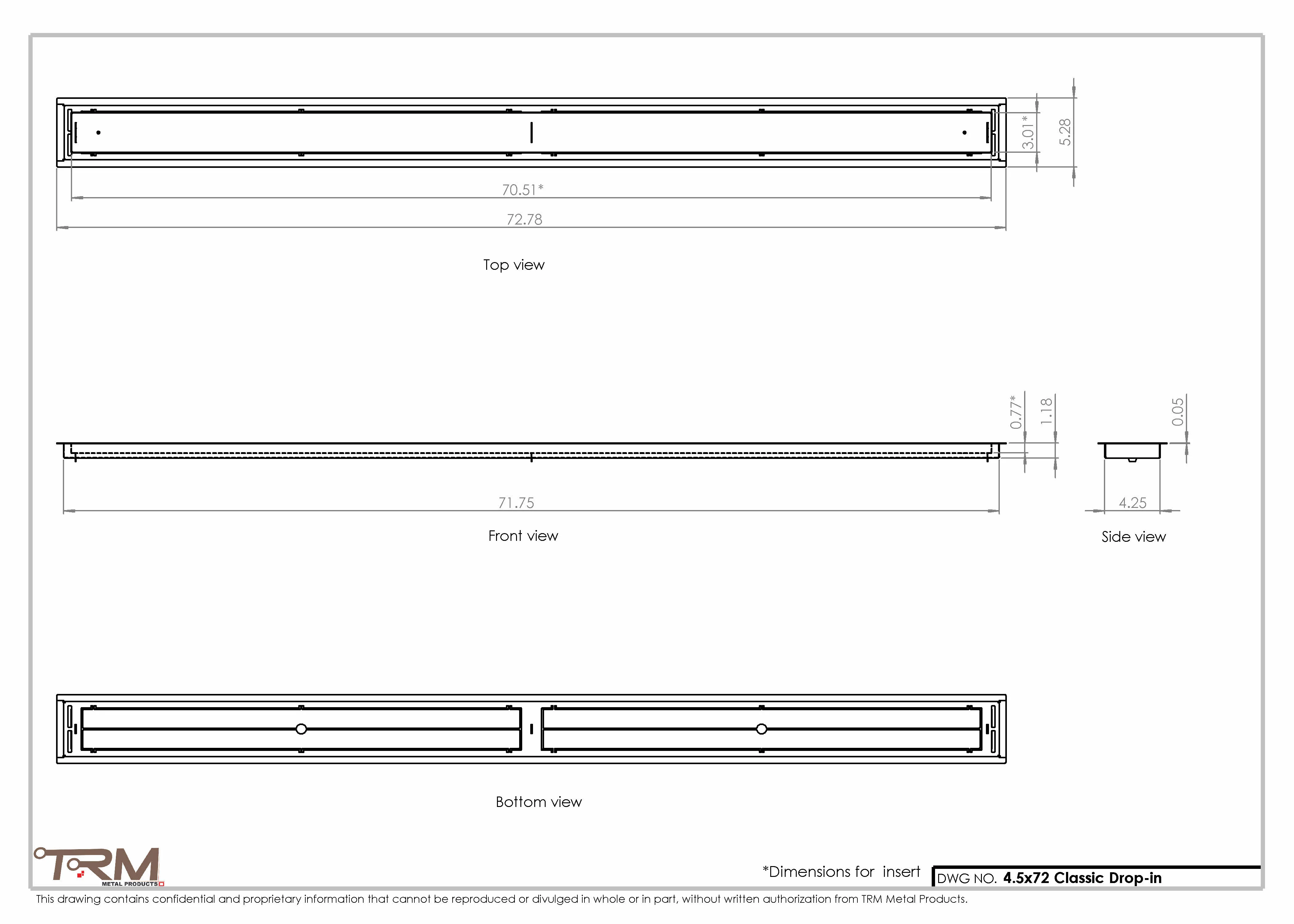 4.5x72 - Classic Drop-in Air Vent, Flush Floor-Matching, All Metal, Floor Vent Cover - TRM Metal  72x4.5 - Image 2