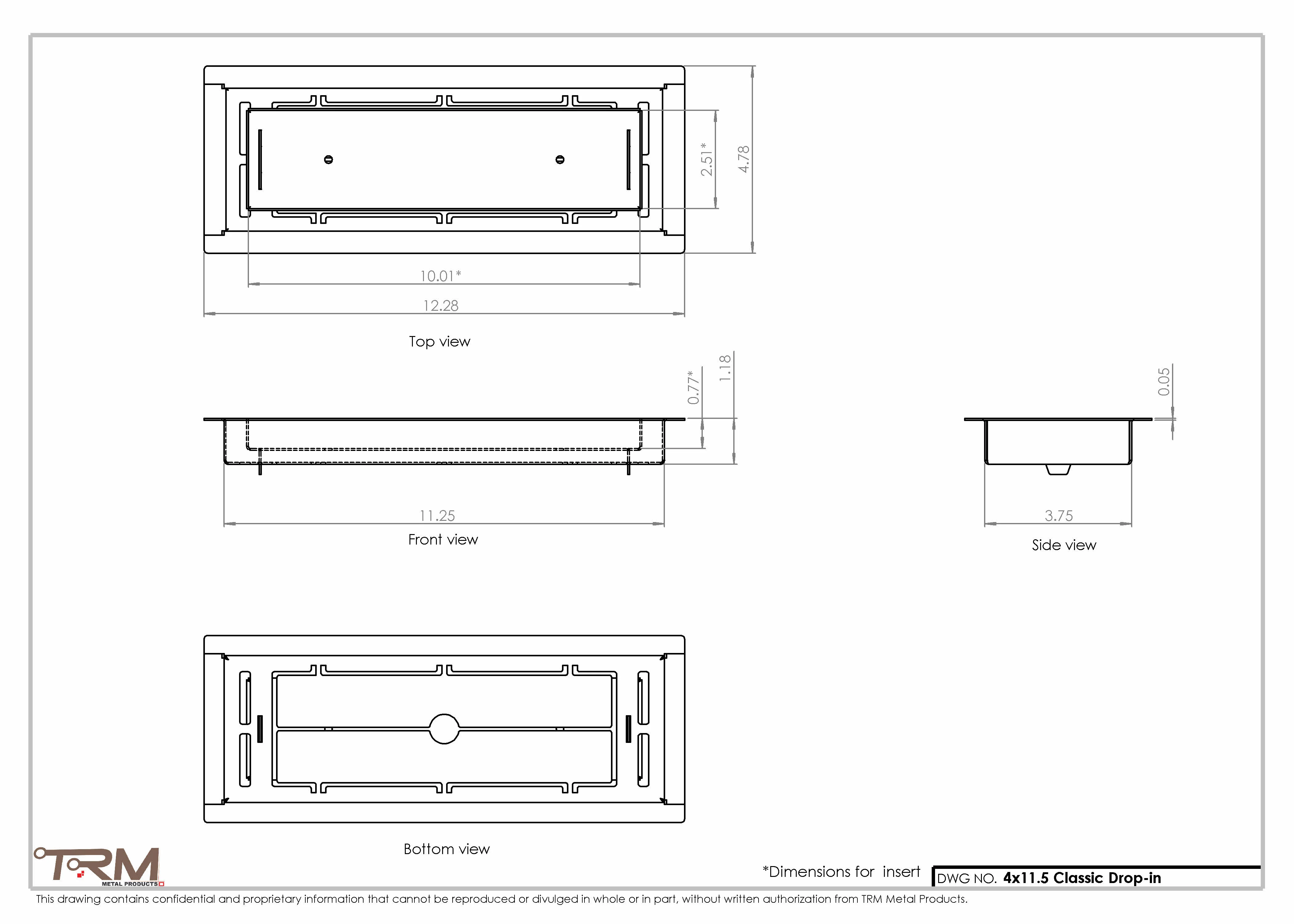 4x11.5 - Classic Drop-in Air Vent, Flush Floor-Matching, All Metal, Floor Vent Cover - TRM Metal 11.5x4 - Image 2
