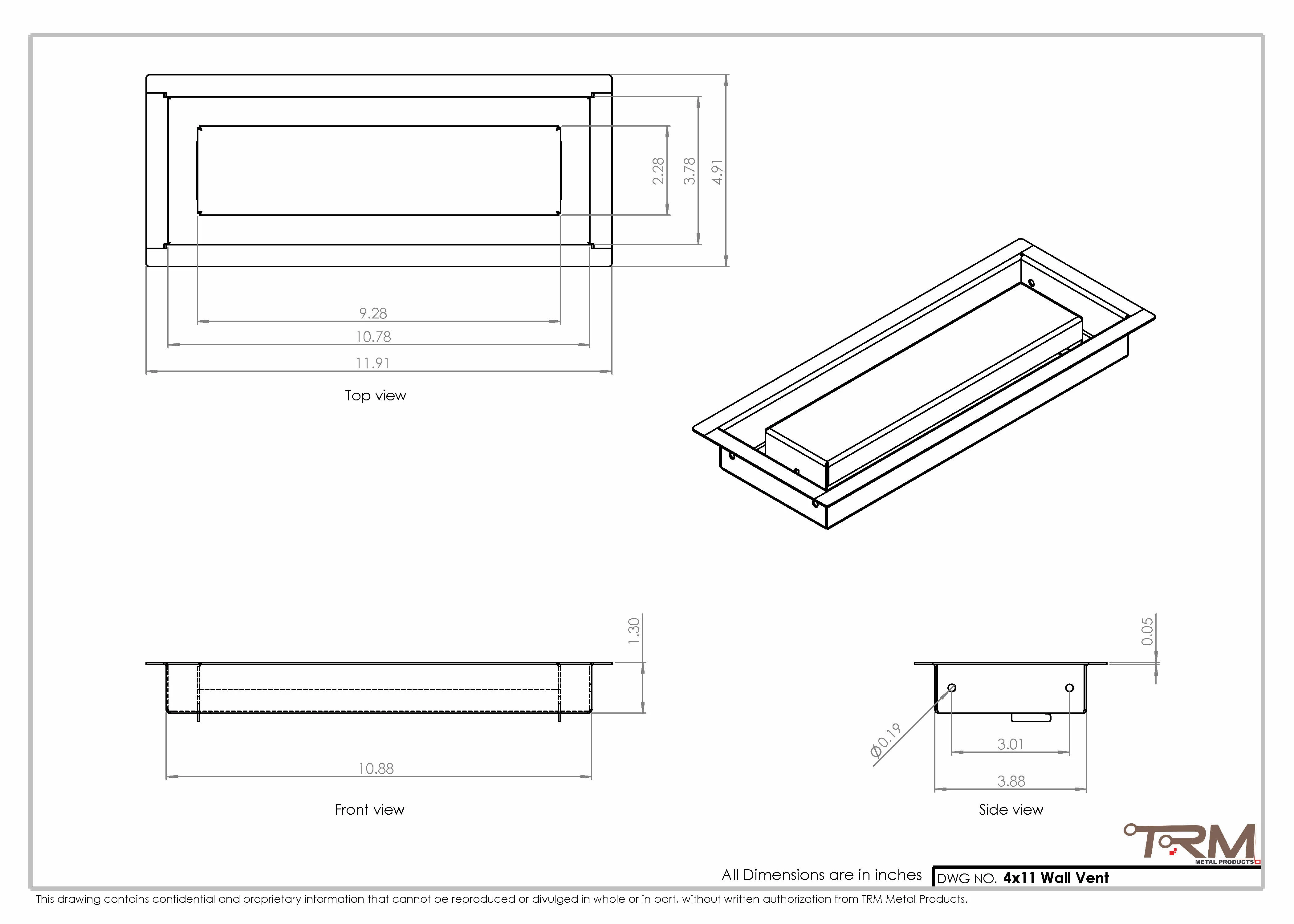 4x11 - Wall Vent - Modern Vent Cover -  Return Air Vent - TRM Metal (11x4) - Image 2