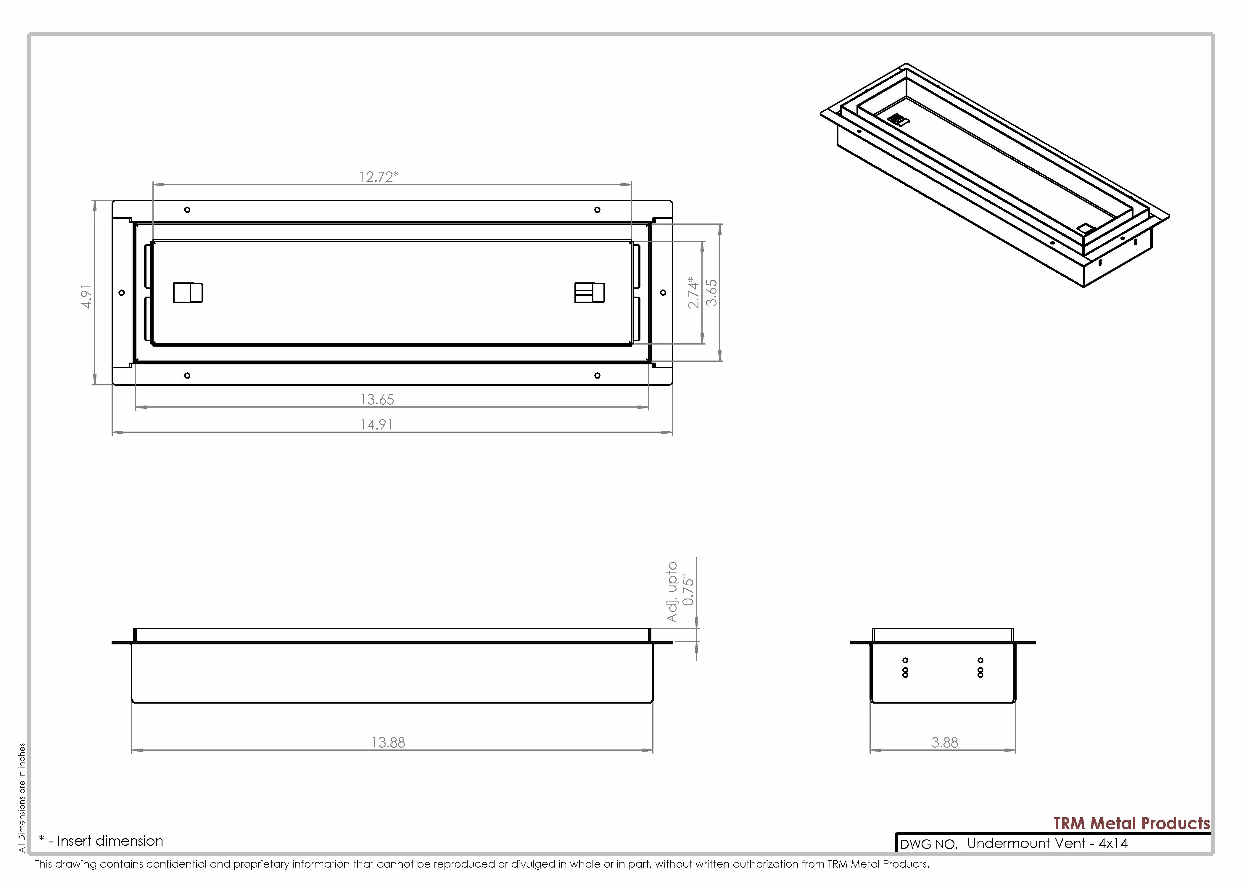 4x14 Undermount Air Vent, Floor-Matching, All Metal, Flush Floor Vent Cover (14x4) - Image 2