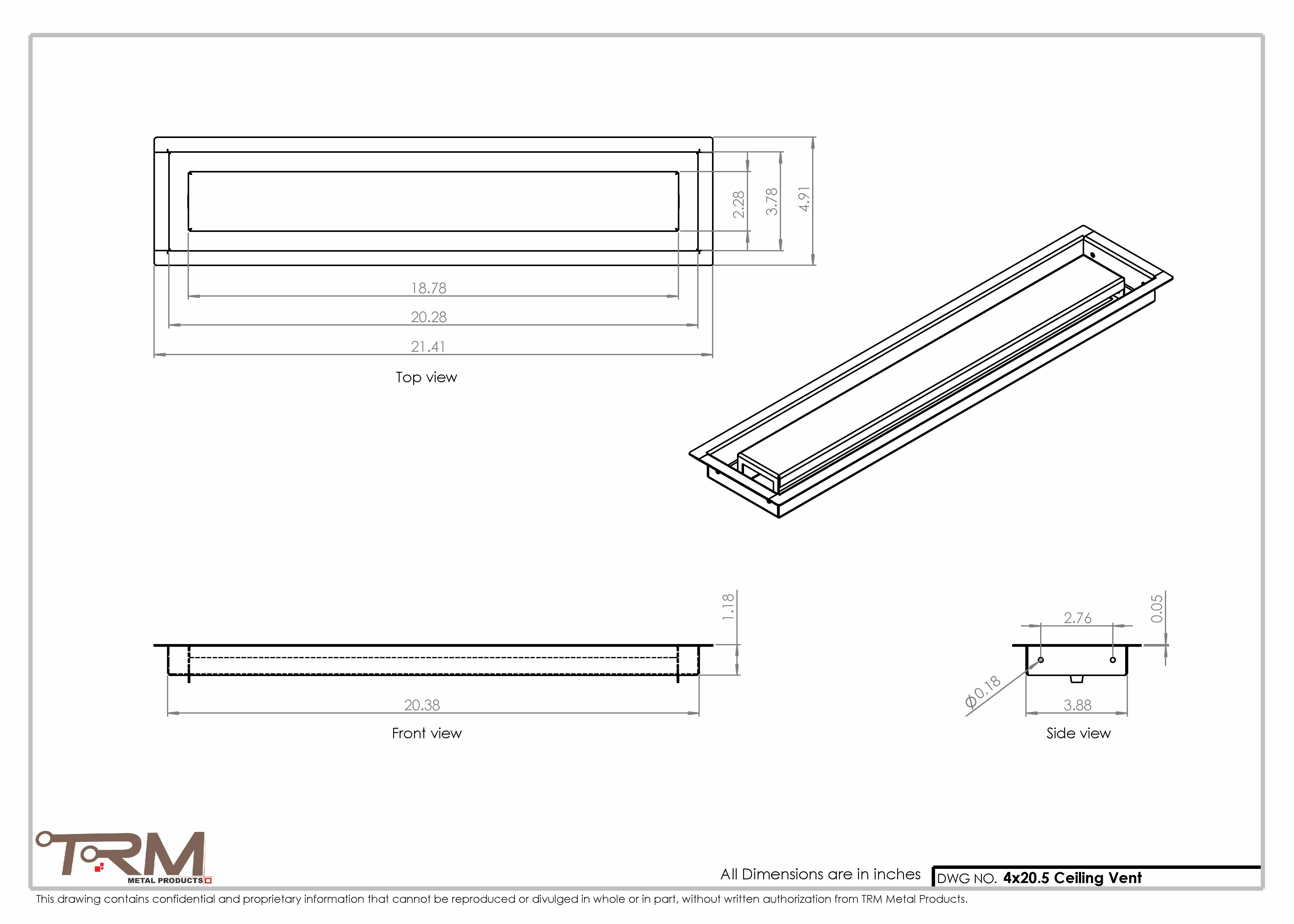 4x20.5 - Modern-Ceiling-Vent Cover-TRM Metal - 20.5x4 - Image 2