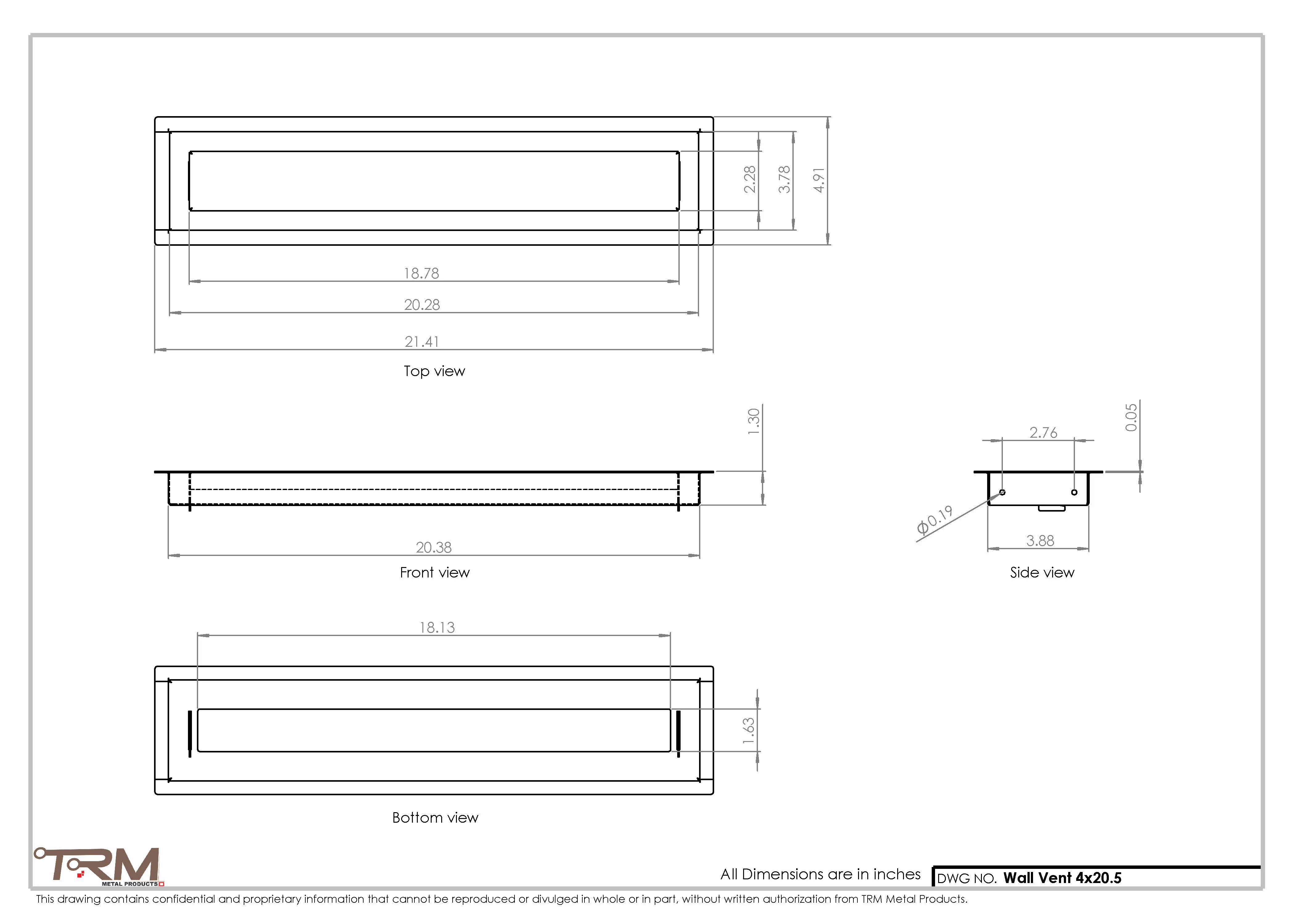 4x20.5 - Wall Vent - Modern Vent Cover -  Return Air Vent - TRM Metal  20.5x4 - Image 2