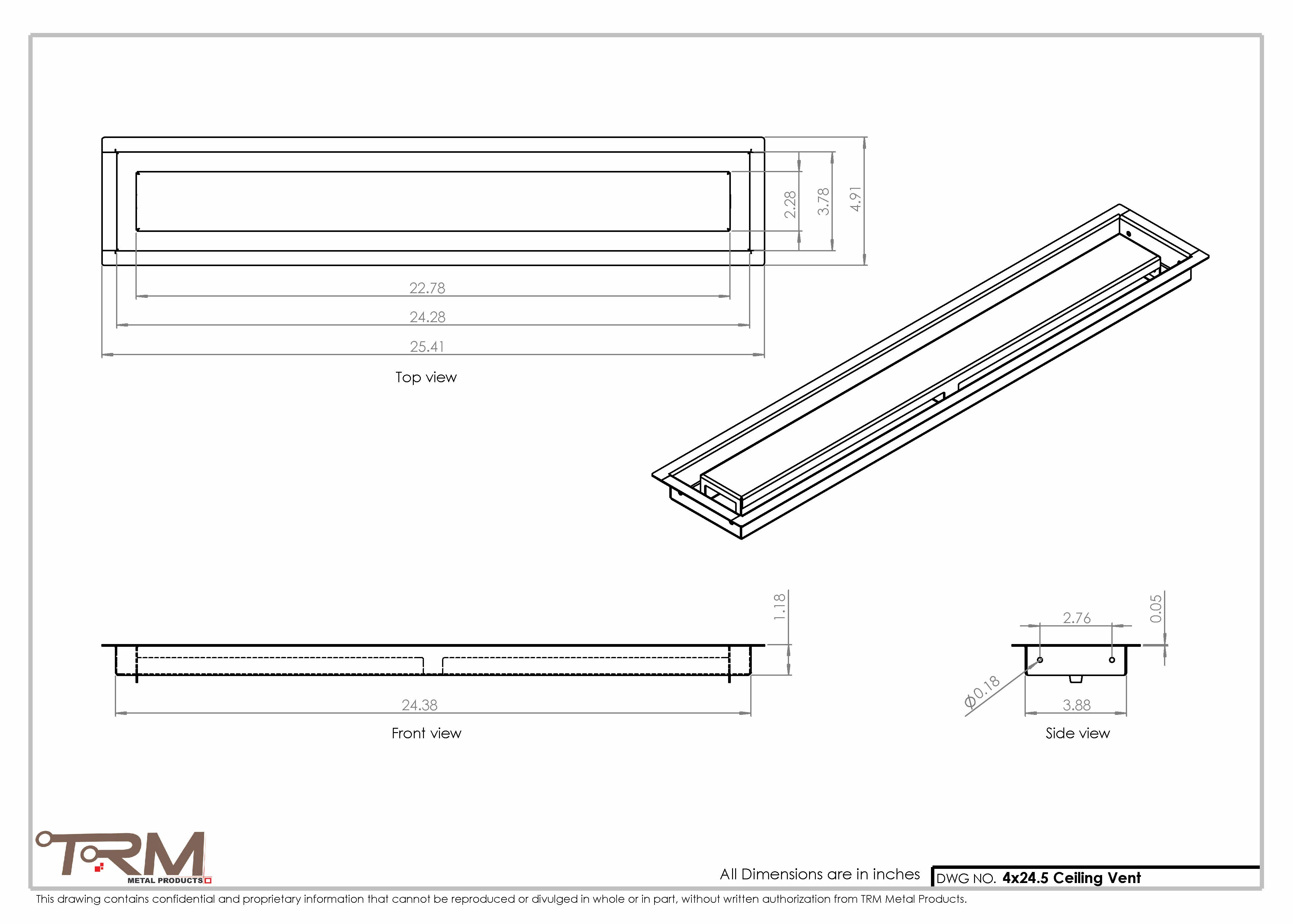 4x24.5 - Modern-Ceiling-Vent Cover-TRM Metal - 24.5x4 - Image 2