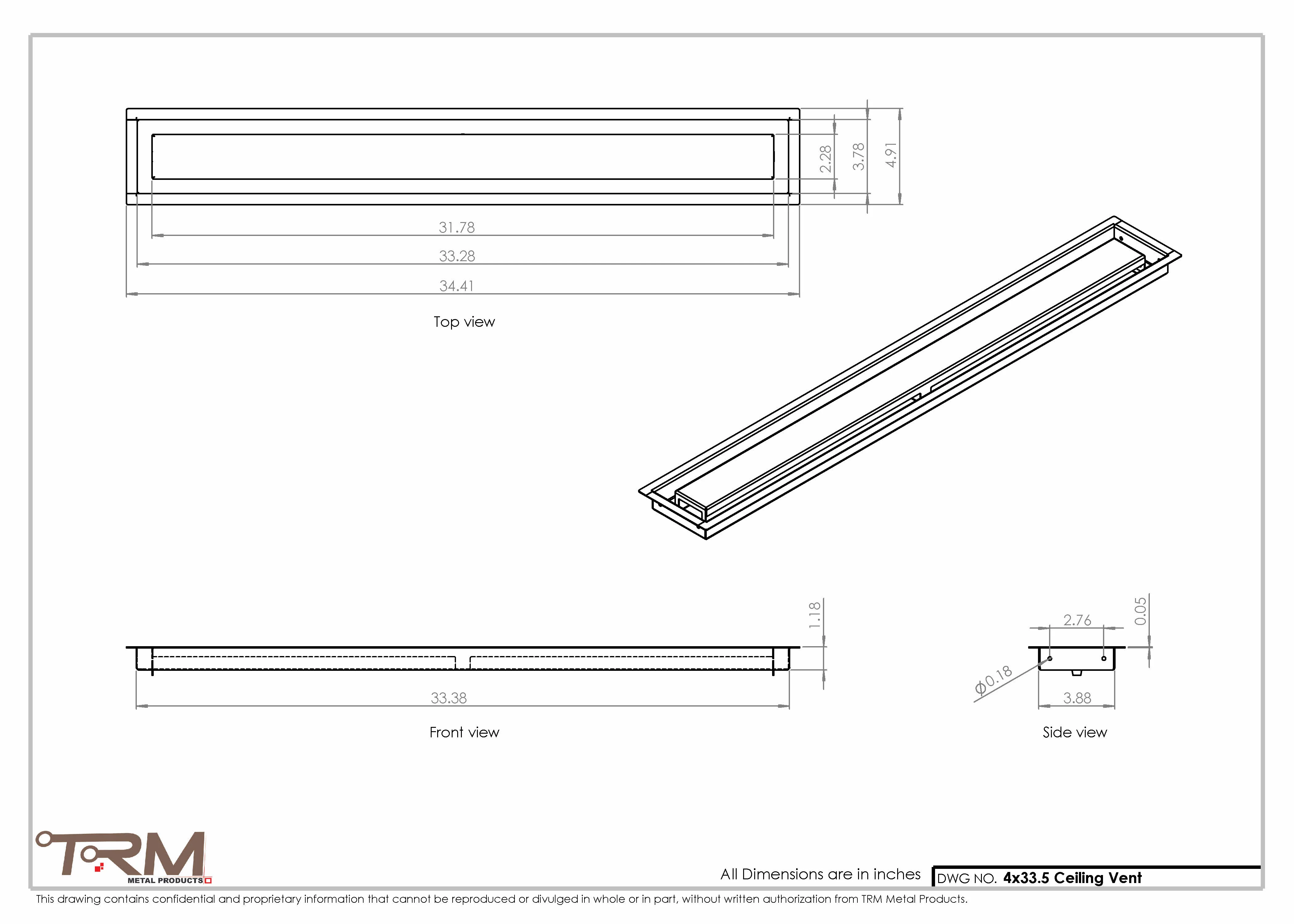 4x33.5 - Modern-Ceiling-Vent Cover-TRM Metal -  33.5x4 - Image 2