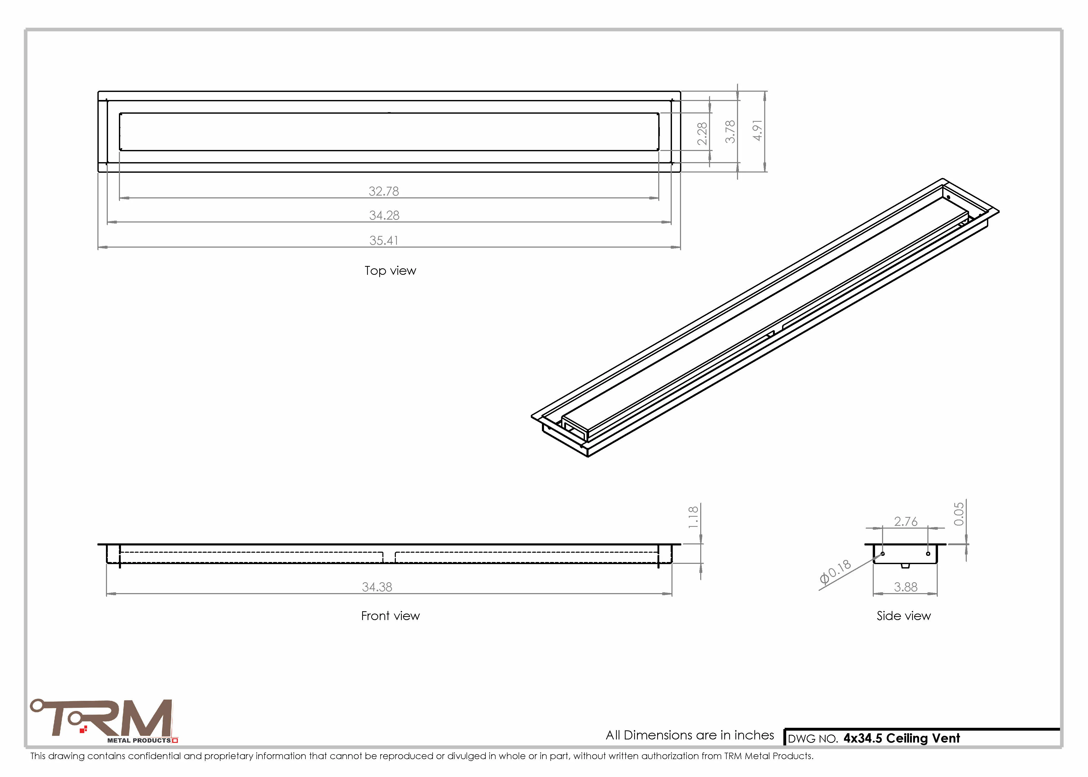 4x34.5 - Modern-Ceiling-Vent Cover-TRM Metal - 34.5x4 - Image 2